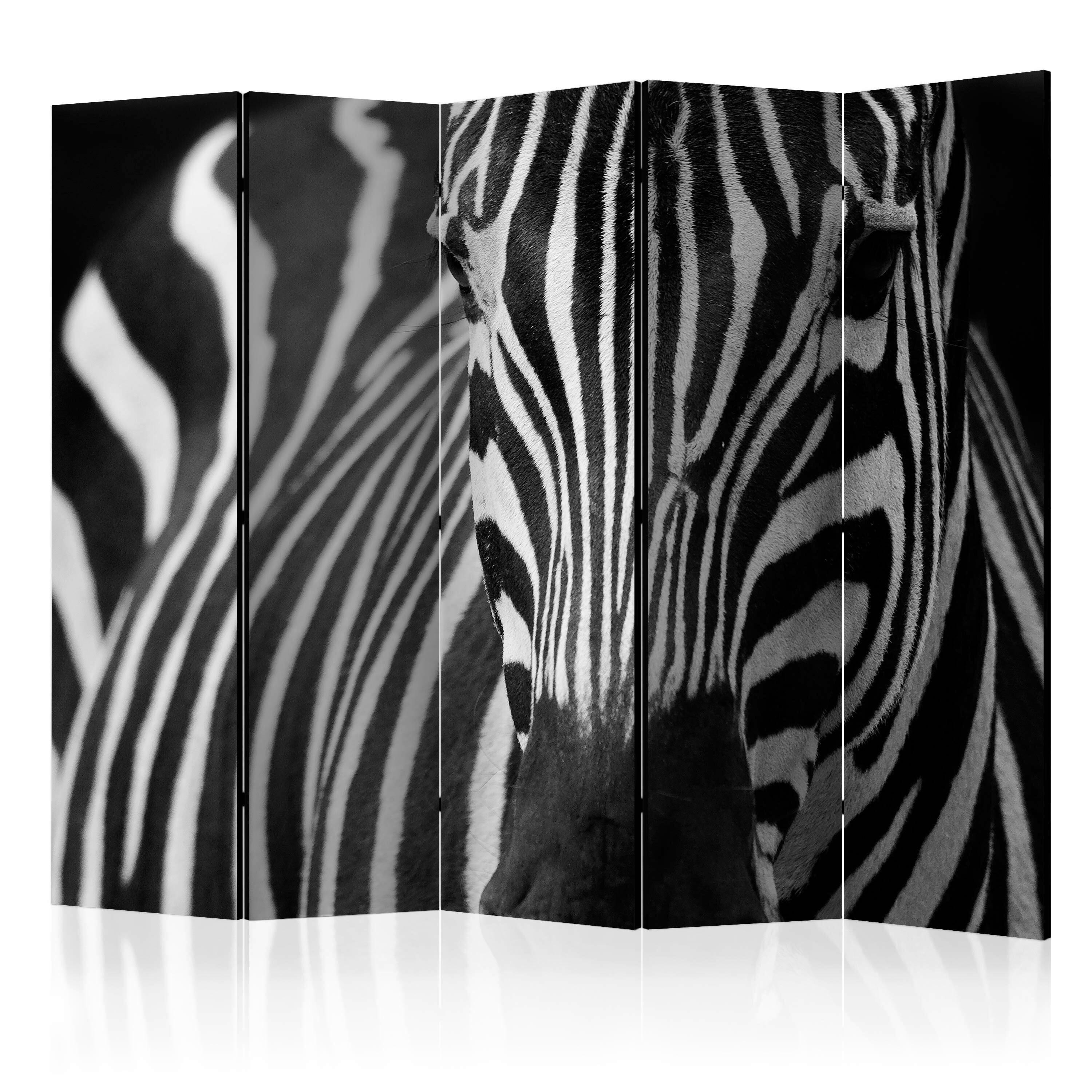 PARAVENT Schwarz Weiß B: 225 cm - Schwarz/Weiß, Basics, Holz/Textil (225/172/3cm) - artgeist
