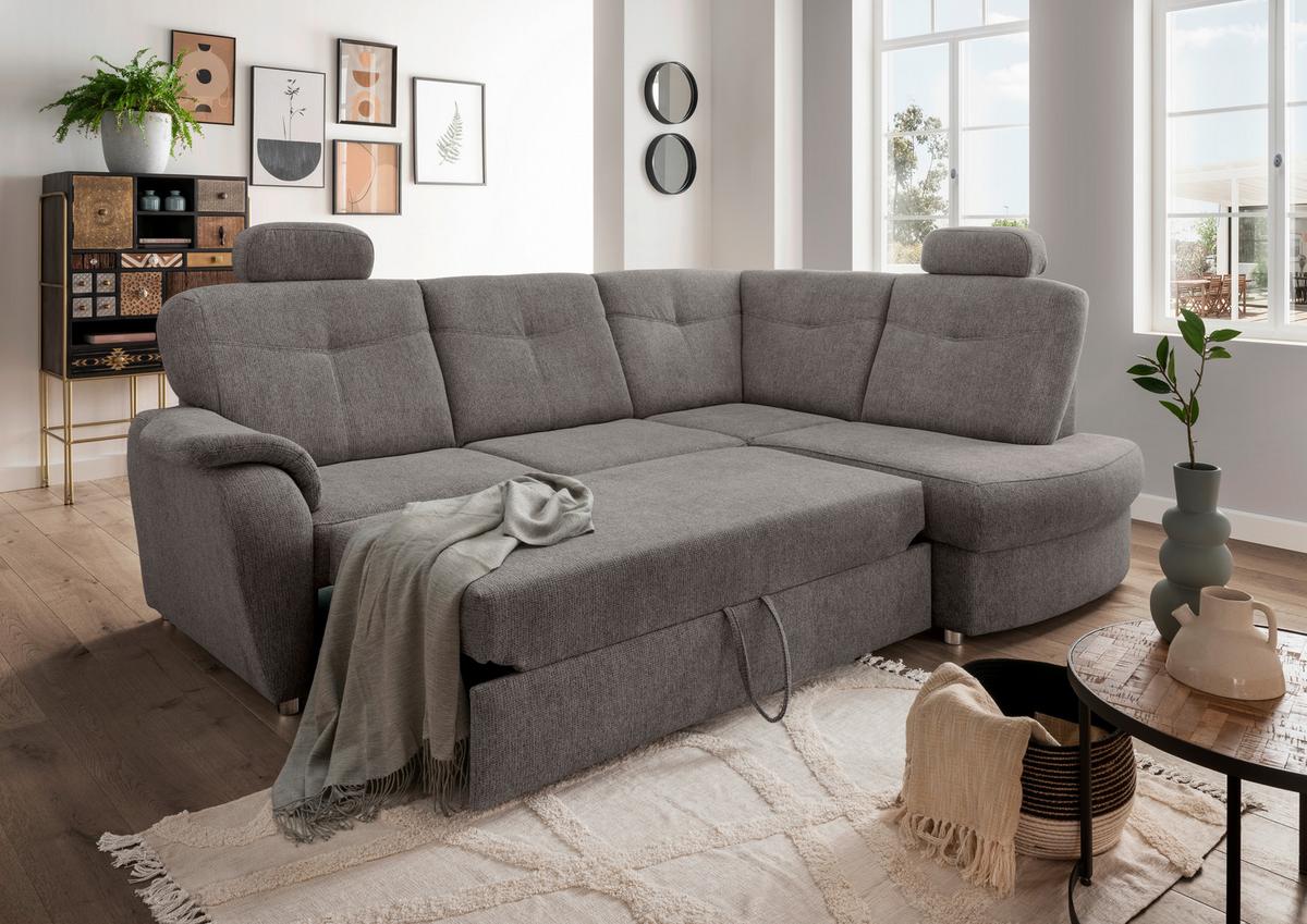 Eckschlafsofa Rosali Graubraun S: 264x180 Cm - Chromfarben/Graubraun, MODERN, Textil (264/180cm) - Livetastic