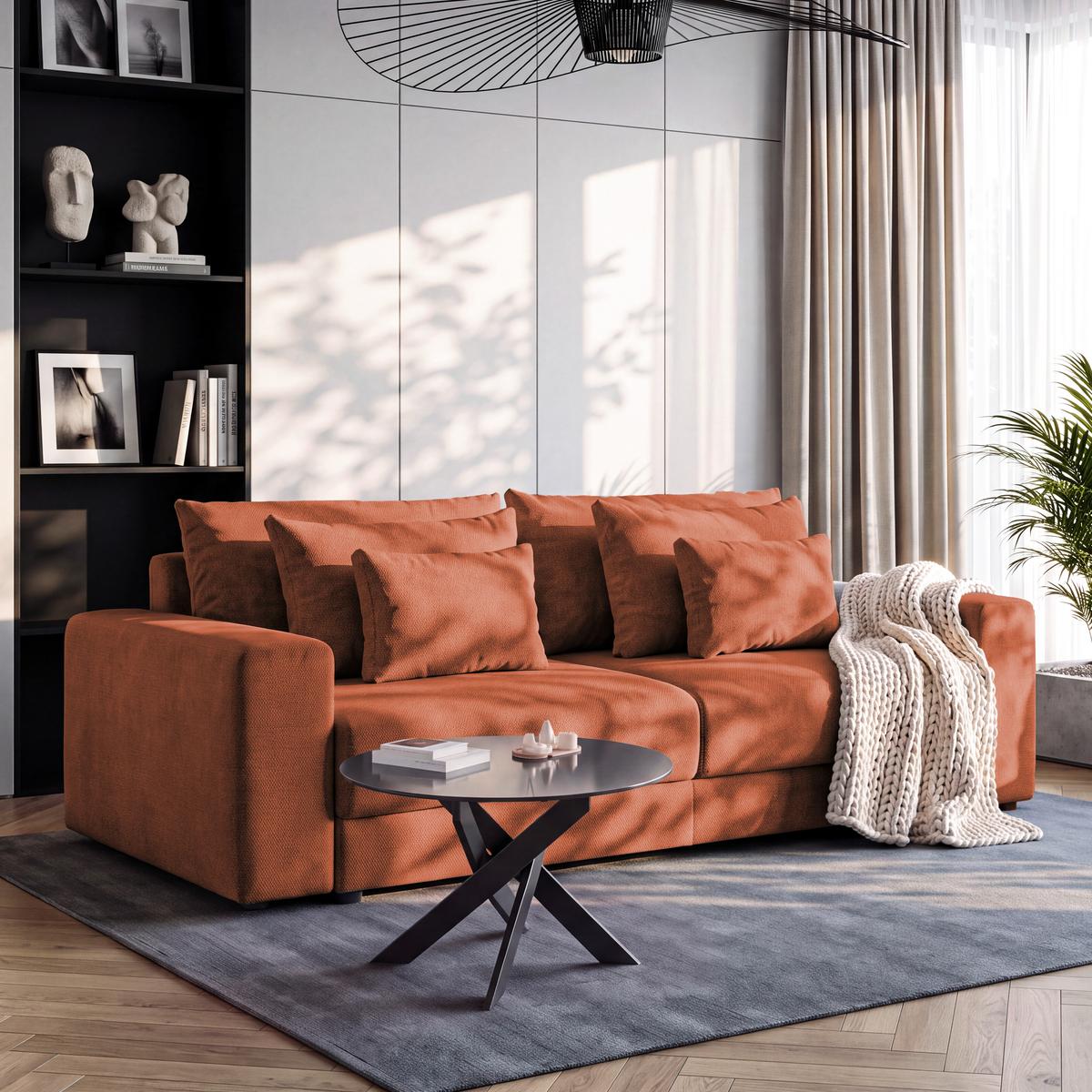 Megasofa Mega Chenille terracotta, B: 255cm - Terracotta/Schwarz, Trend, Textil (255/94/126cm) - Luca Bessoni