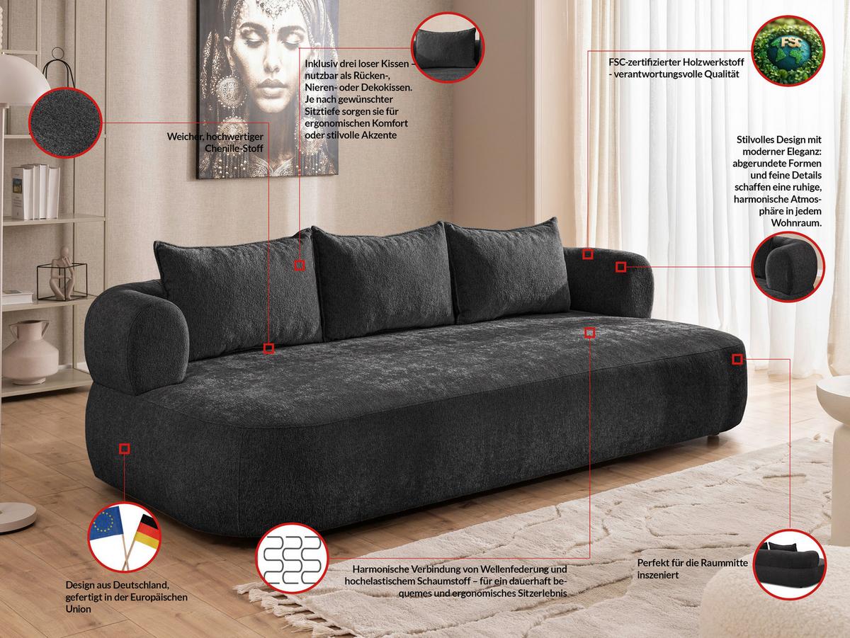 Bigsofa Ferro Schwarz B: 240 Cm - Schwarz, Design, Textil (240/76/122cm) - Livetastic