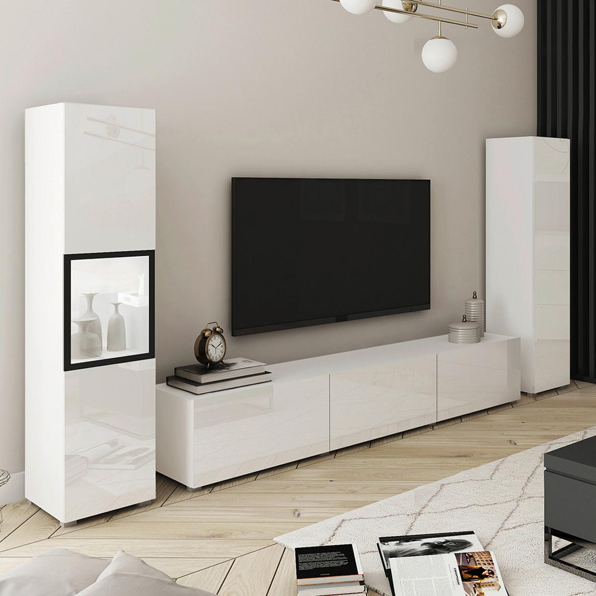 Wohnwand Berlin Iii Weiß B: 240 Cm - Weiß Hochglanz/Weiß, Design, Glas/Holzwerkstoff (240/130/31cm) - P & B