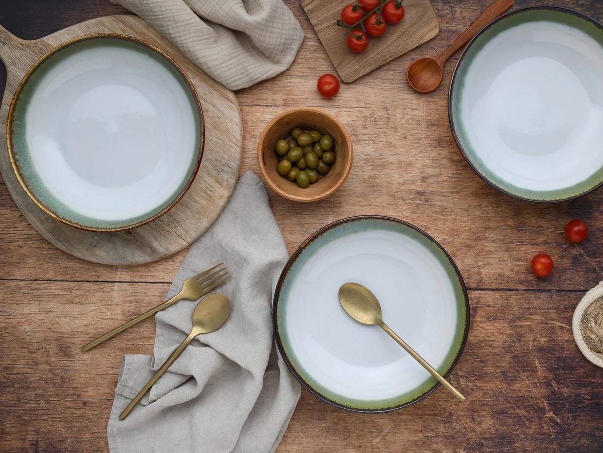 Schüsselset 4 -teilig. Cascade Steinzeug, Weiß/grün - Weiß/Grün, Design, Keramik - Creatable