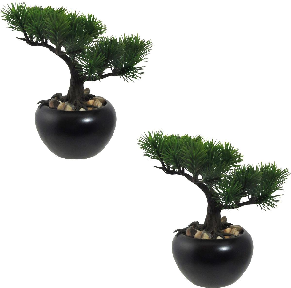 Kunstpflanze, Bonsai Grün, H: 19 Cm - Schwarz/Grün, Design, Keramik/Kunststoff (19cm) - P & B