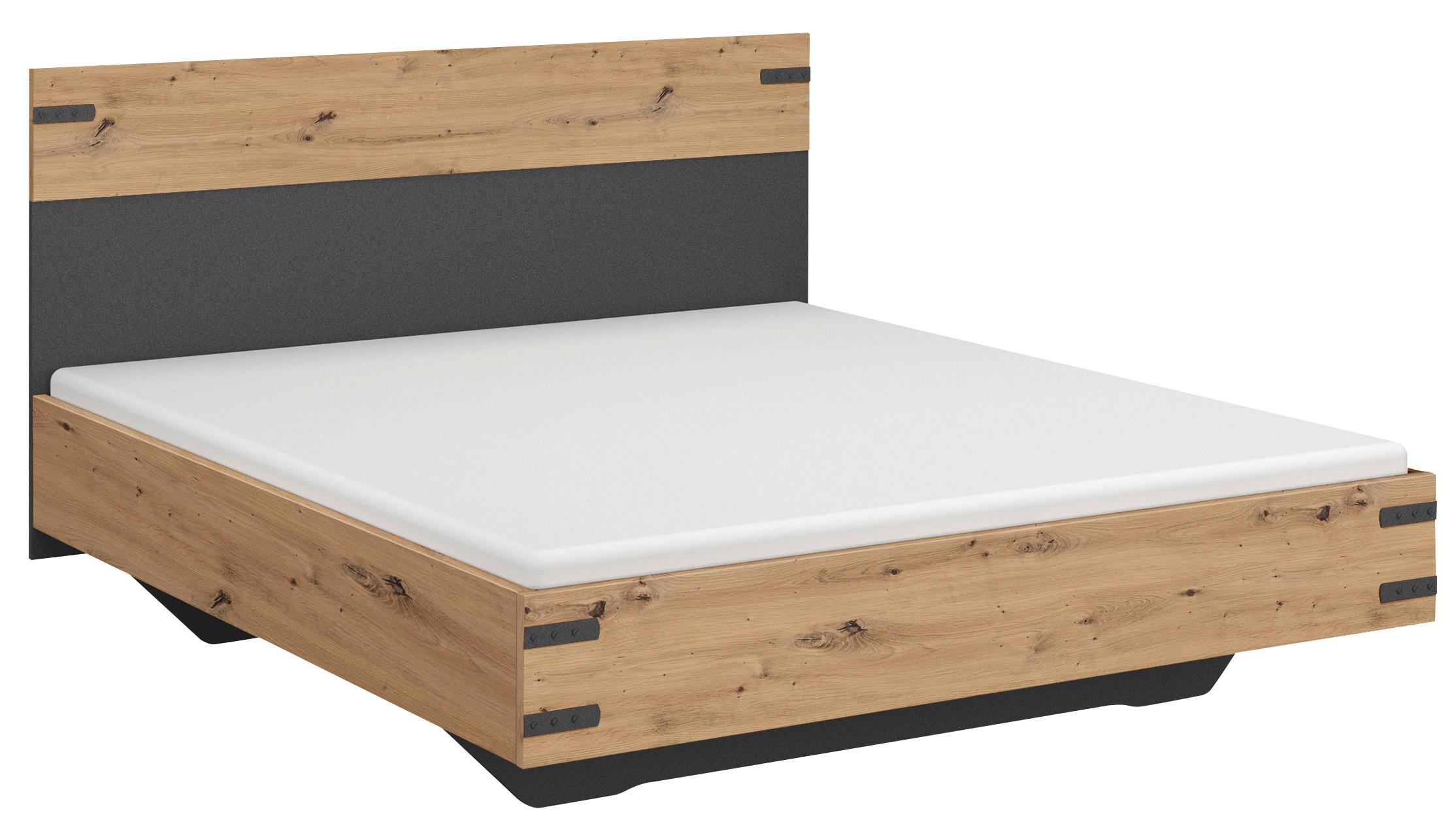 Bett Nevada Eiche Artisan B: 180 Cm - Dunkelgrau/Eiche Artisan, MODERN, Holzwerkstoff/Kunststoff (180/200cm) - Rauch Möbel