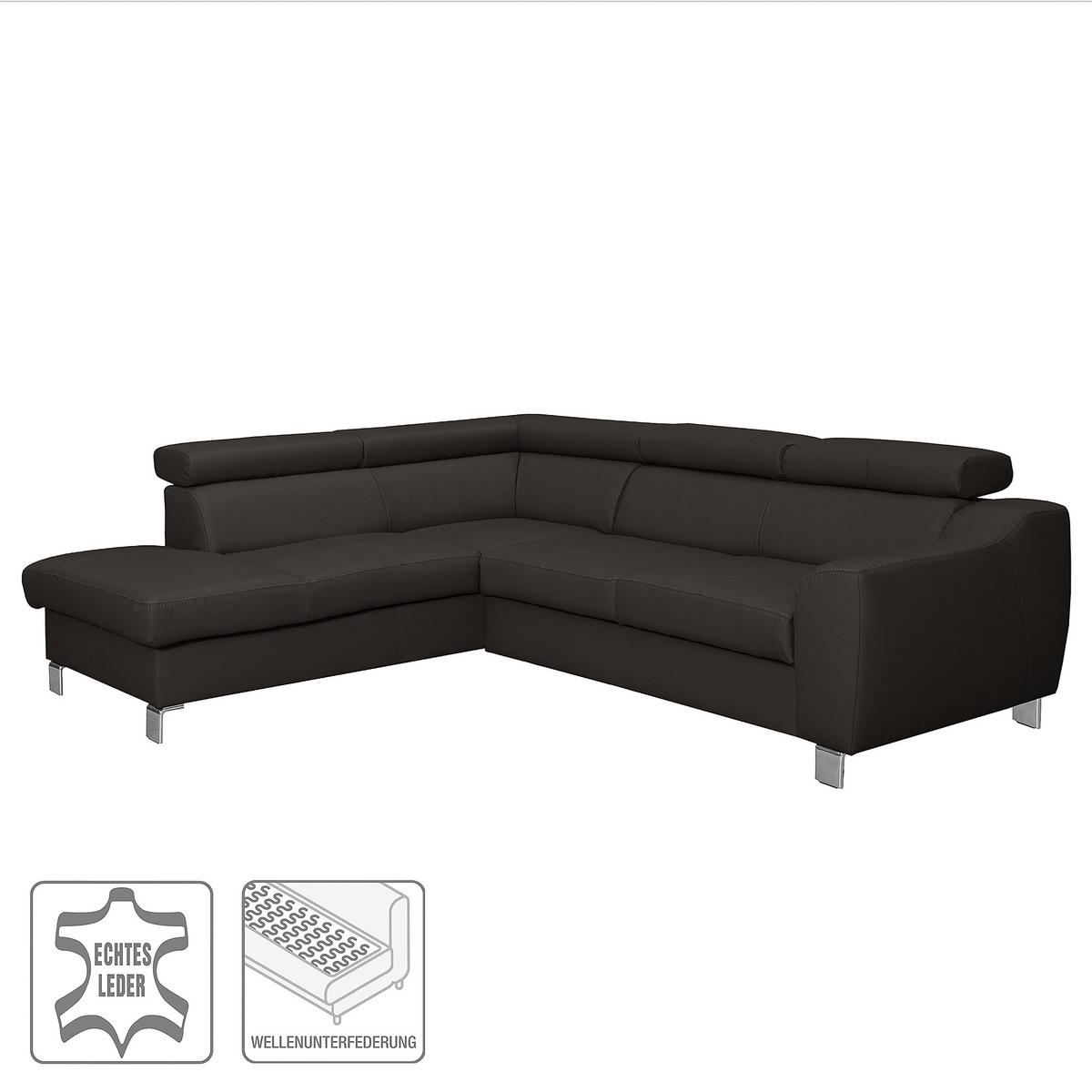 Ecksofa Aspen Lederlook Dunkelbraun 208x245 Cm - Chromfarben/Dunkelbraun, Design, Leder/Textil (208/245cm) - Livetastic