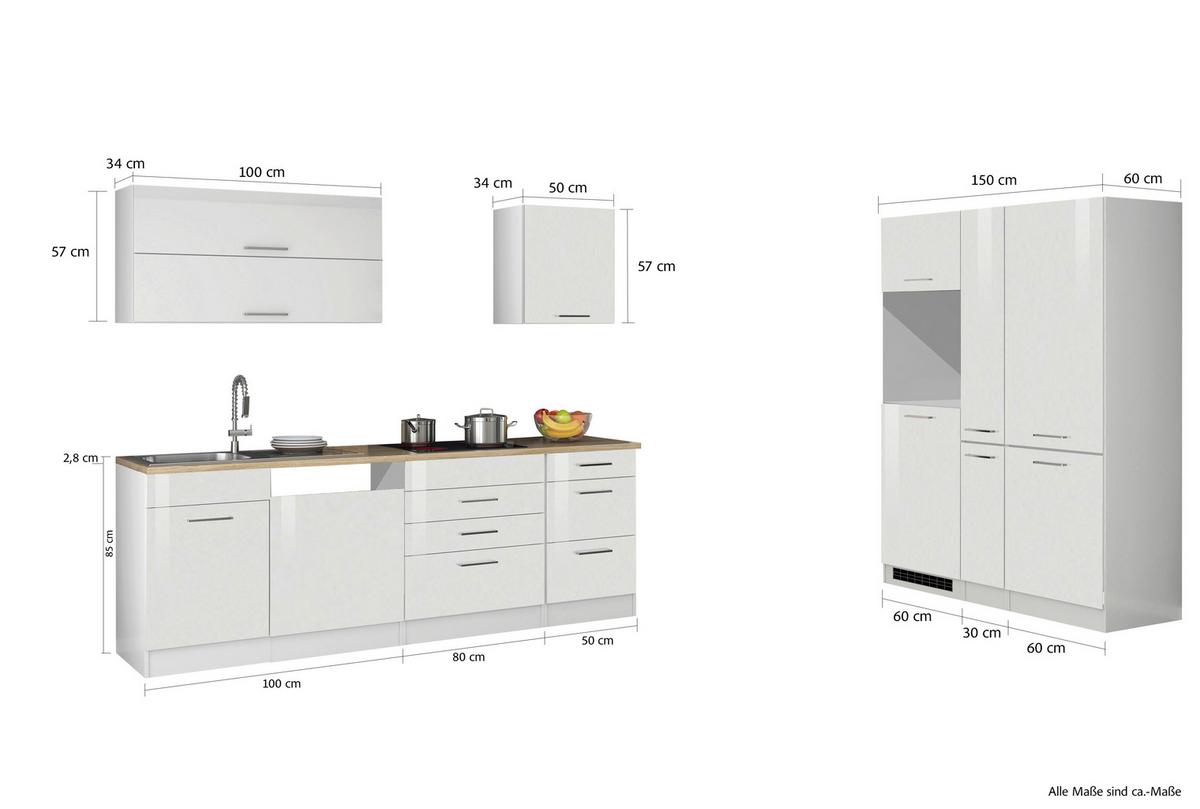 Küchenleerblock Mailand Weiß B: 390 cm - Weiß Hochglanz/Weiß, MODERN, Holzwerkstoff (390cm) - Held