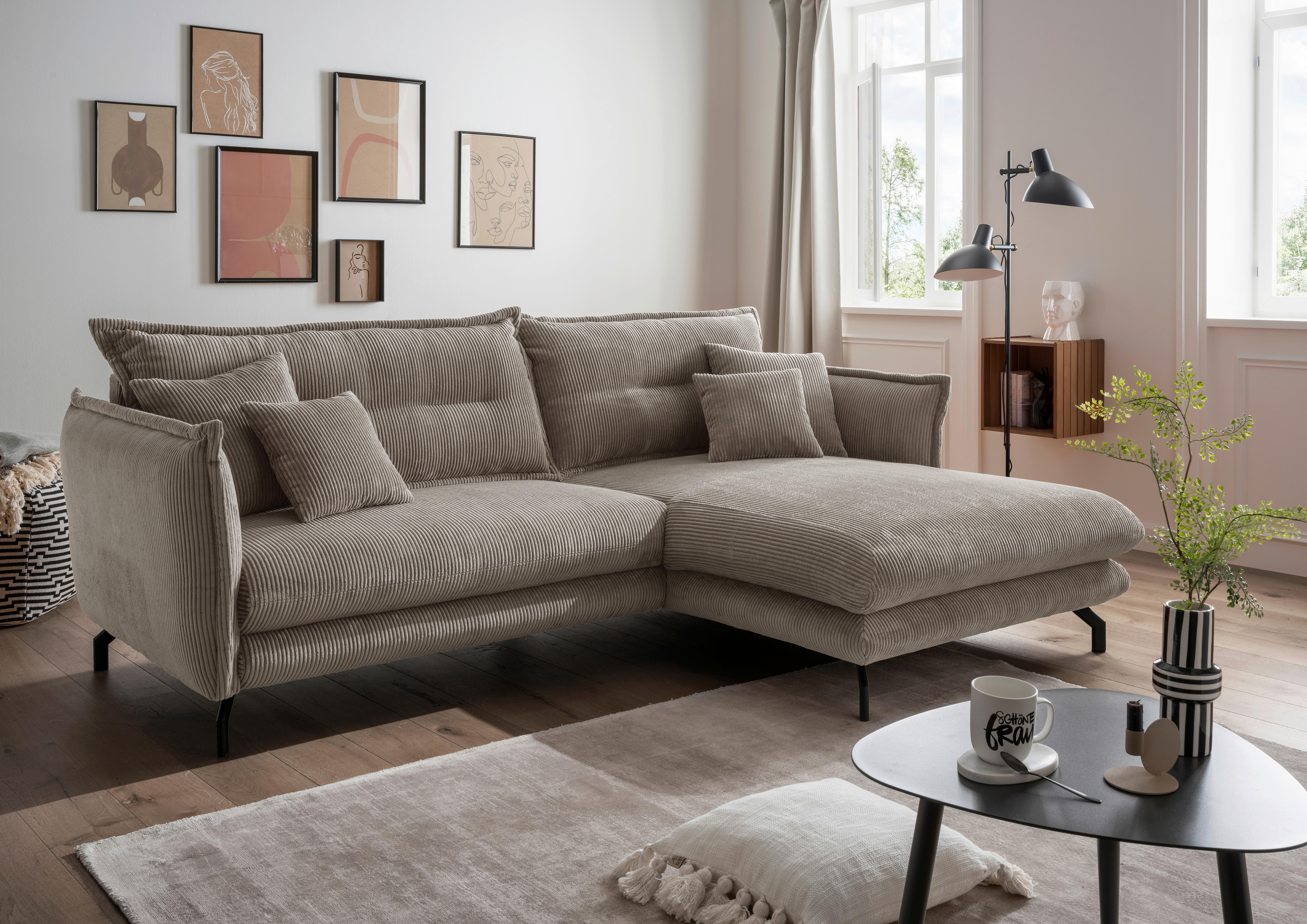 Ecksofa Lava Graubraun S: 255/180 cm - Graubraun/Schwarz, MODERN, Textil (255/180cm) - Livetastic