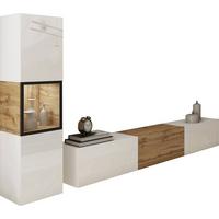 Wohnwand Berlin I Eiche Wotan/weiß B: 210 Cm - Eiche Wotan/Weiß, Design, Glas/Holzwerkstoff (210/130/32,5cm) - P & B