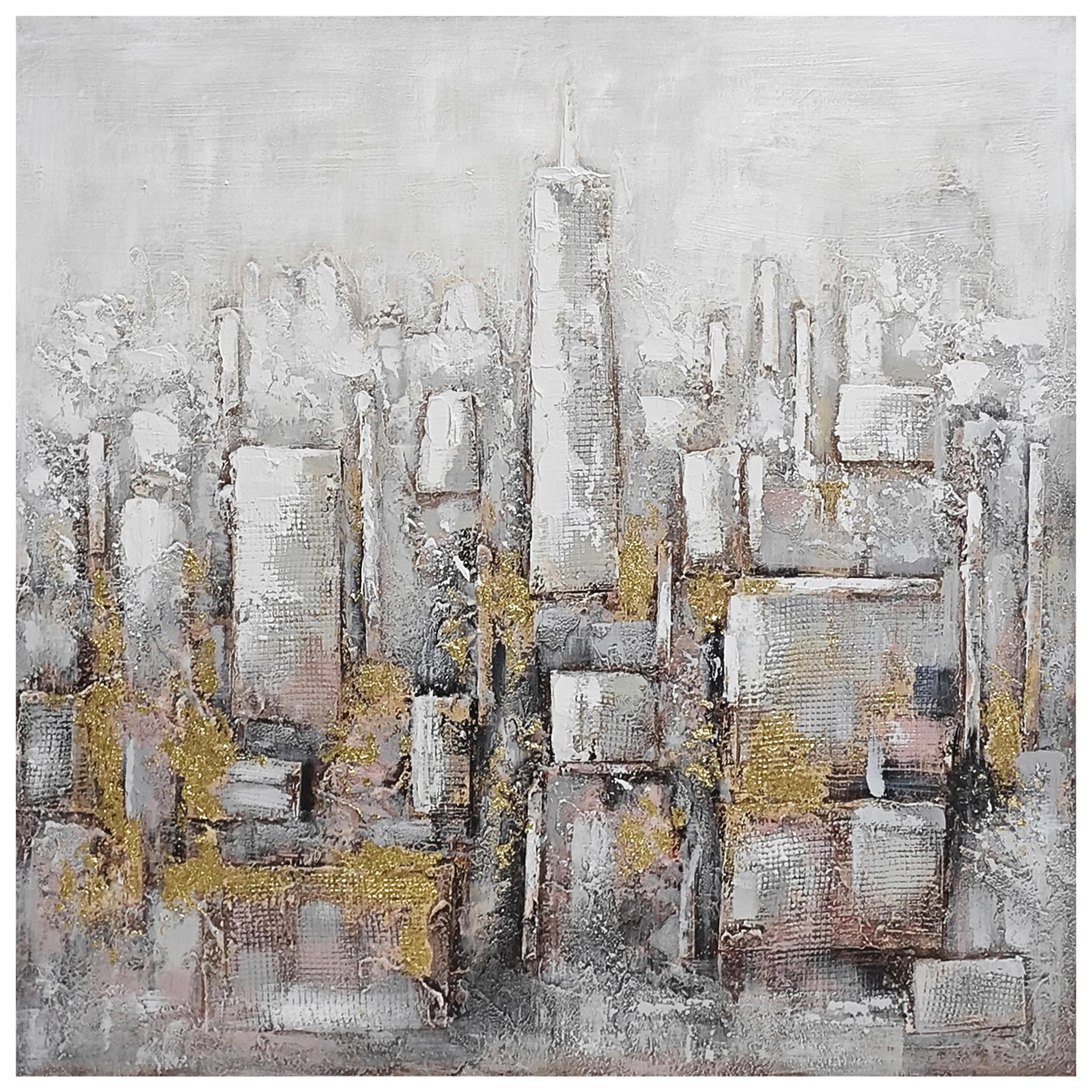 Obraz na plátně 100/100cm - barvy zlata/šedobílá, Moderní, dřevo/textil (100/100/3cm) - Mömax