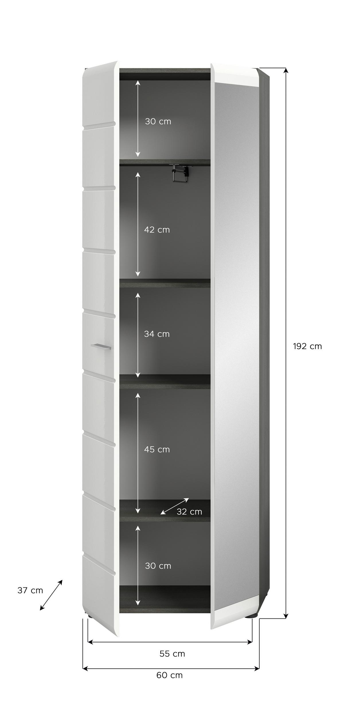 Garderobenschrank Salsa - Weiß Hochglanz/Silberfarben, Design, Holzwerkstoff (60/192/37cm) - MID.YOU