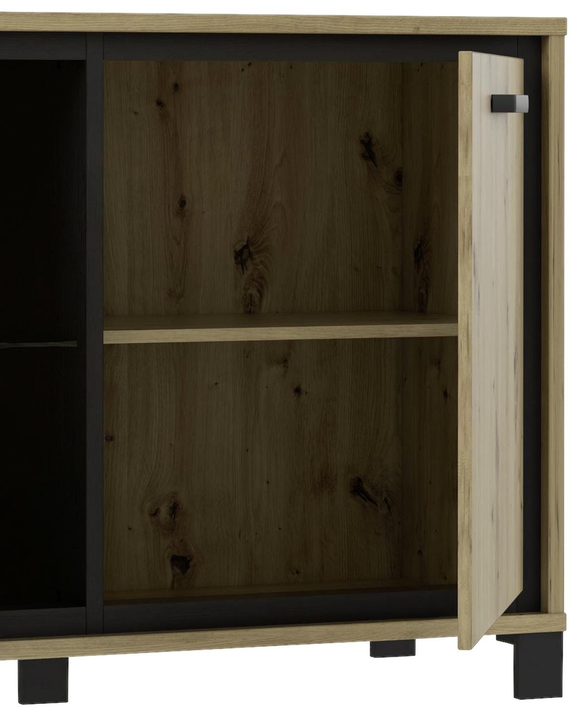 Kommode B: 120,4 cm Trondheim, Eiche Dekor/Schwarz - Eichefarben/Schwarz, Basics, Glas/Holzwerkstoff (120,4/81,3/41,5cm) - Livetastic