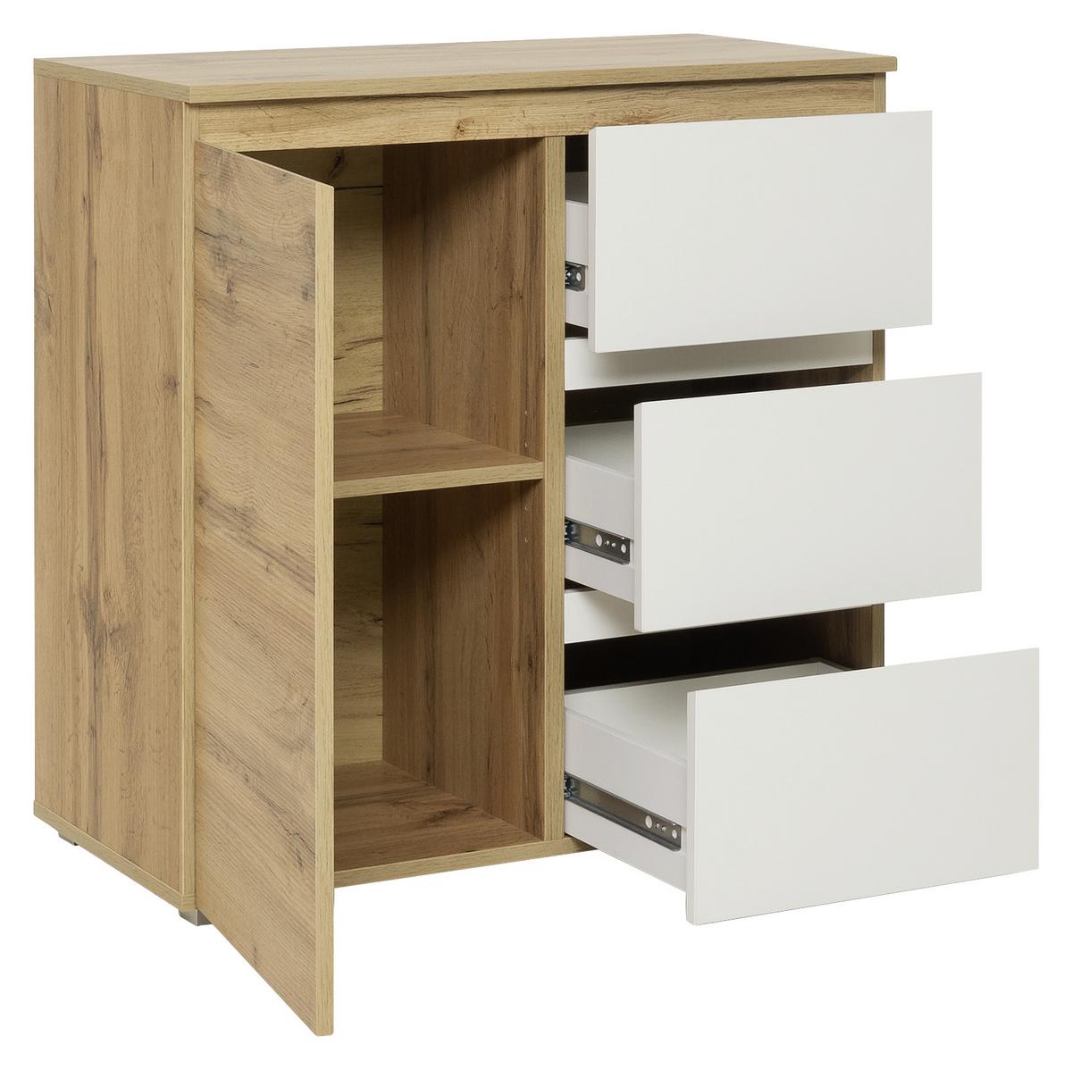 Kommode 80 cm Image Weiß/Eiche Dekor - Eichefarben/Silberfarben, KONVENTIONELL, Holzwerkstoff (80/80/40cm) - MID.YOU