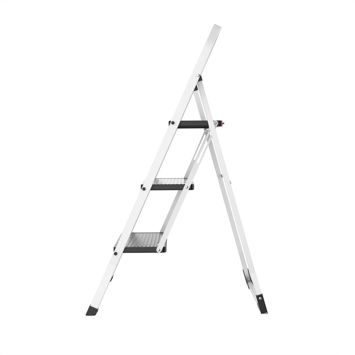 Klapptrittleiter Bernd Metall/Kunststoff, 3 Stufen - Schwarz Hochglanz/Weiß Hochglanz, KONVENTIONELL, Kunststoff/Metall (46,5/68,5/106cm) - Homezone