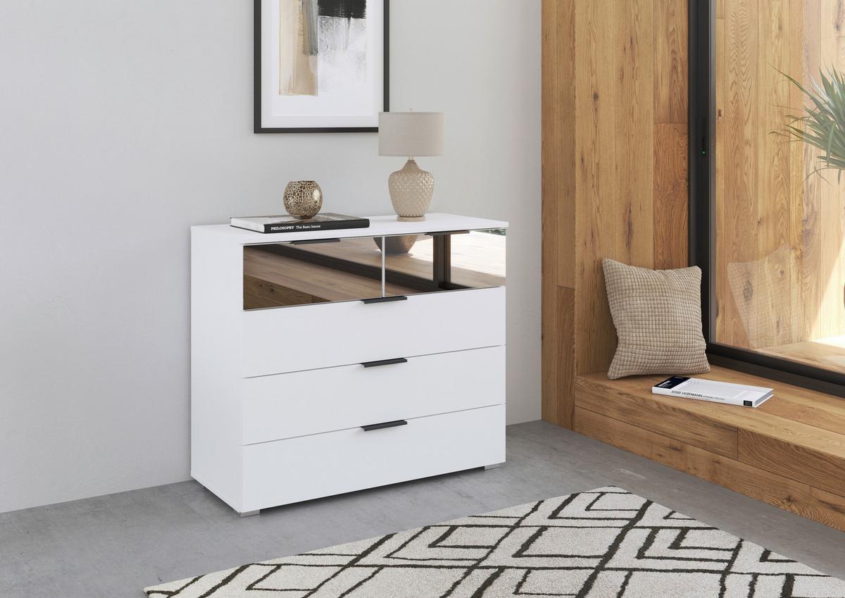 Kommode Skyla Alpinweiß, Grauspiegel B: 93cm - Alufarben, MODERN, Glas/Holzwerkstoff (93/81/42cm) - Rauch Möbel