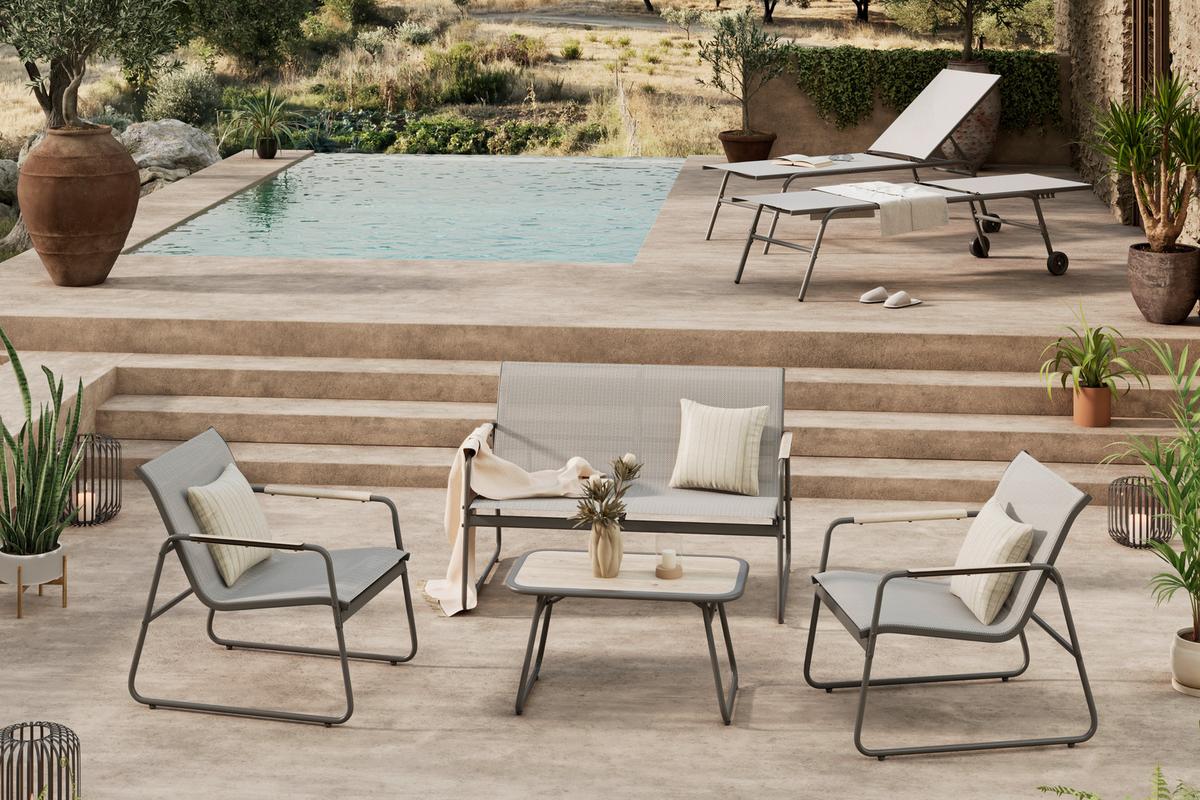 Loungegarnitur Mailand - Dunkelgrau/Hellgrau, MODERN, Kunststoff/Textil - Beldano