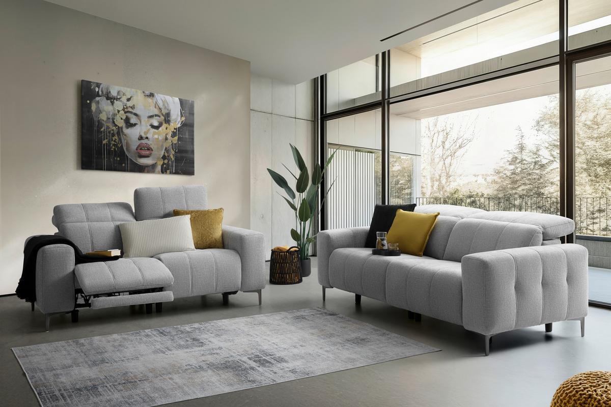 Dvojmiestna pohovka ALVARO, sivý zamat, relax.funkcia - sivá/prírodná farba, Modern, kov/drevo (182/79/109cm) - Mömax