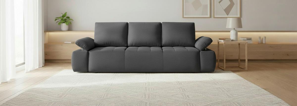 Schlafsofa Madox Dunkelgrau B: 255 cm - Dunkelgrau/Schwarz, Design, Textil (255/89/109cm) - MID.YOU