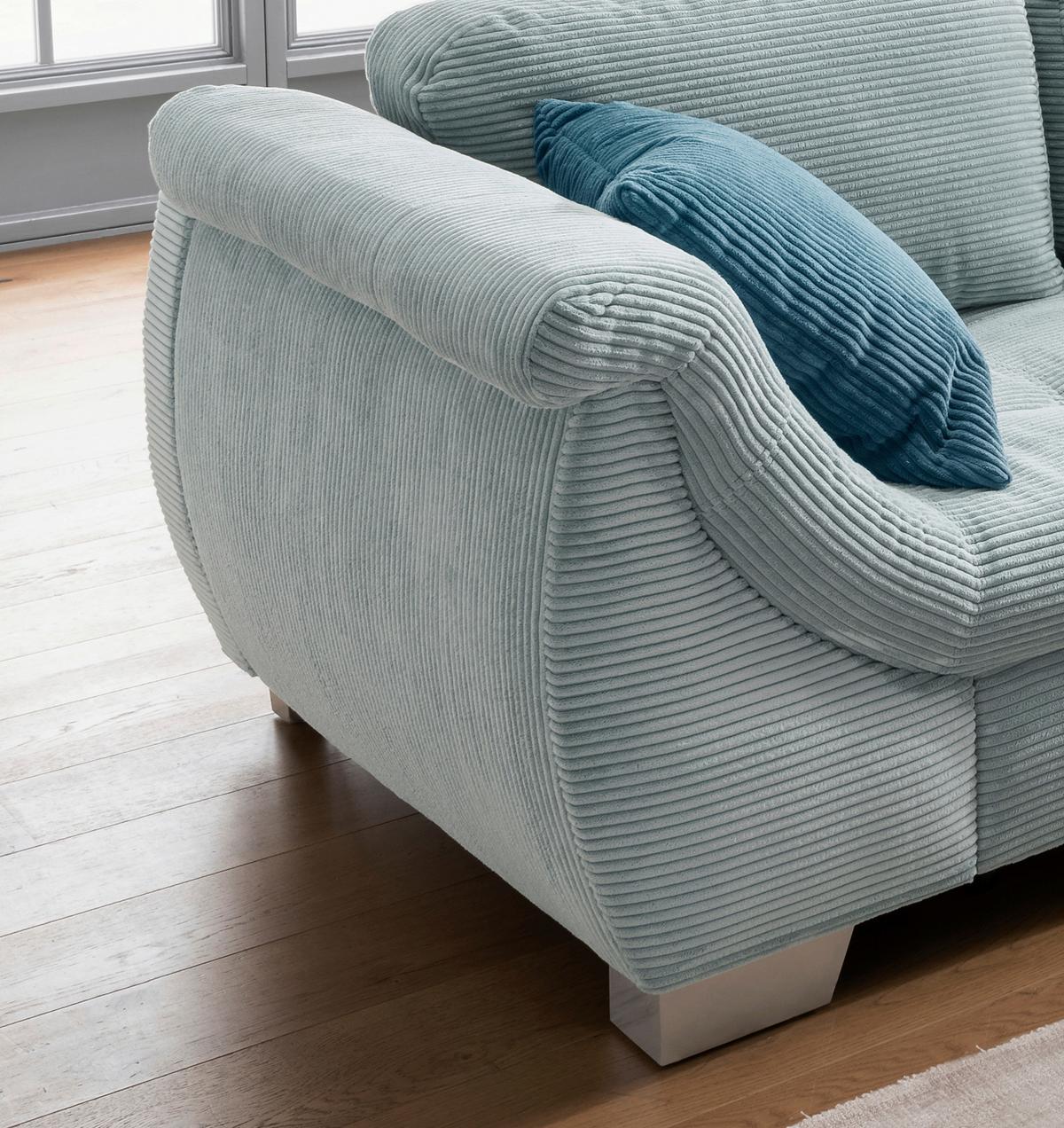 Ecksofa mit Schlaffunktion Flora Blau Kord - Blau/Silberfarben, Design, Textil (250/190cm) - MID.YOU