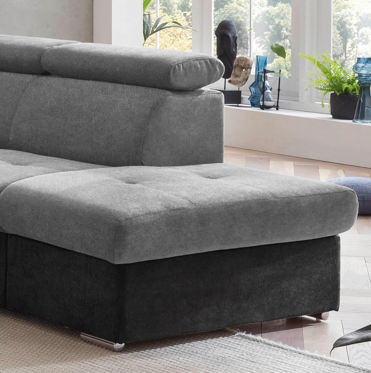 Ecksofa Mit Bettkasten Antero Kopfteile Verstellbar Grau - Chromfarben/Schwarz, Design, Textil (262/216cm) - Livetastic