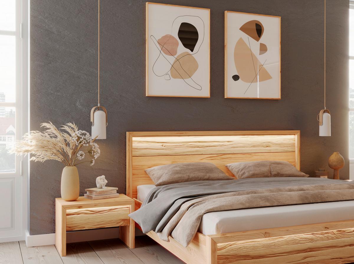 Bett Farina Inkl. Beleuchtung Kernbuche 160x200 - Naturfarben/Kernbuche, MODERN, Holz (160/200cm) - MID.YOU