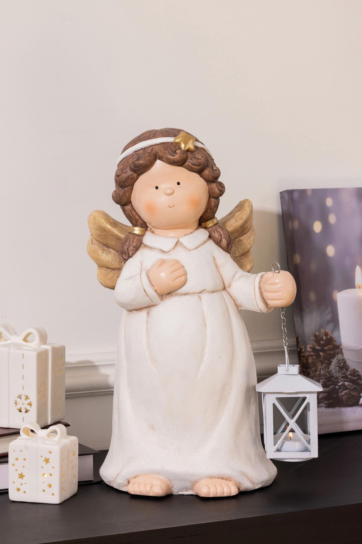 Dekoengel Jael - Goldfarben/Weiß, KONVENTIONELL, Stein/Metall (26/18/38cm) - Luca Bessoni