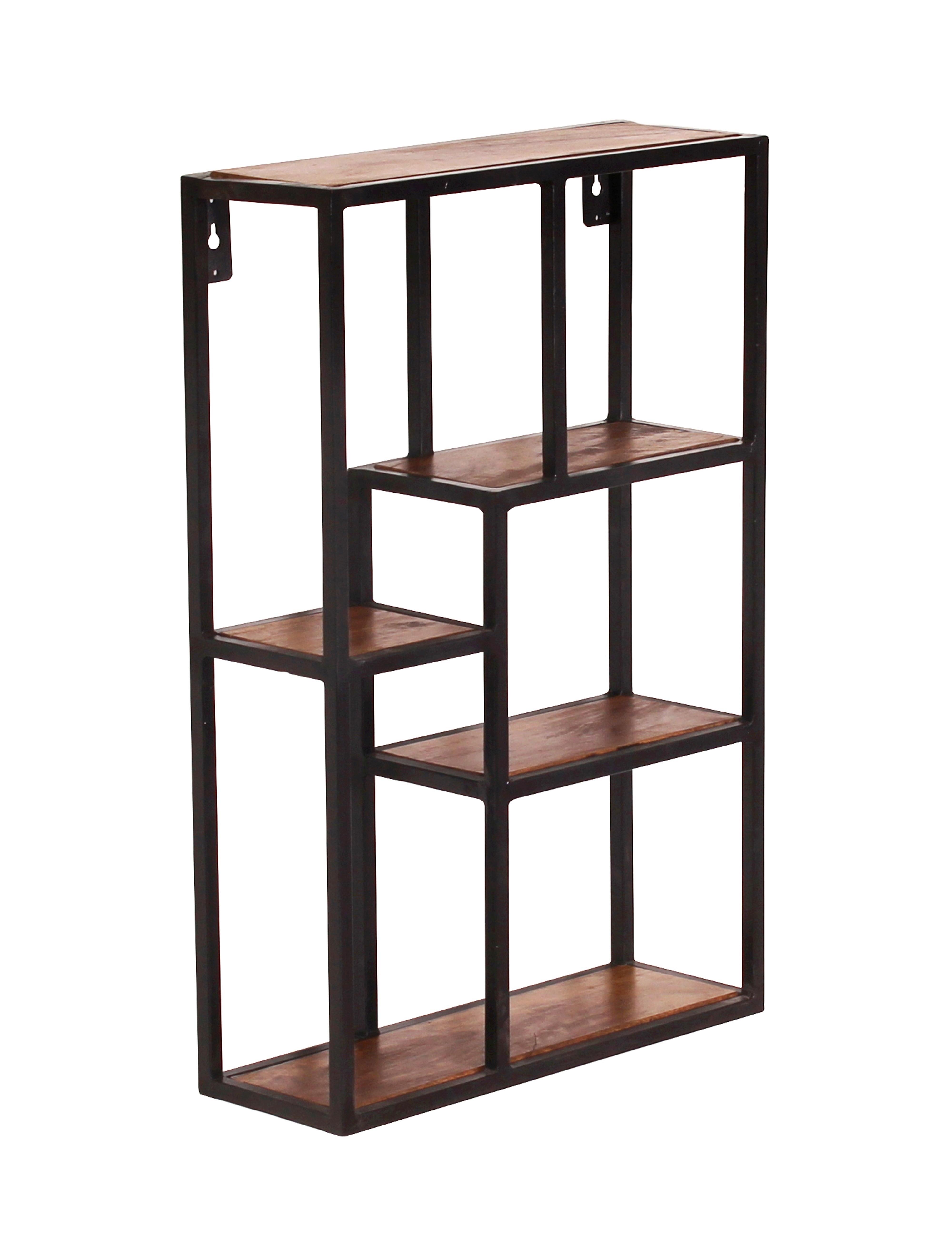 Wandregal Mangoholz B: 40cm - Schwarz/Naturfarben, Design, Holz/Metall (40/60/13cm) - MID.YOU
