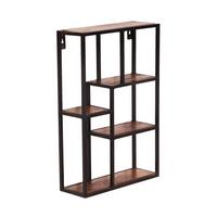 Wandregal Mangoholz B: 40cm - Schwarz/Naturfarben, Design, Holz/Metall (40/60/13cm) - MID.YOU