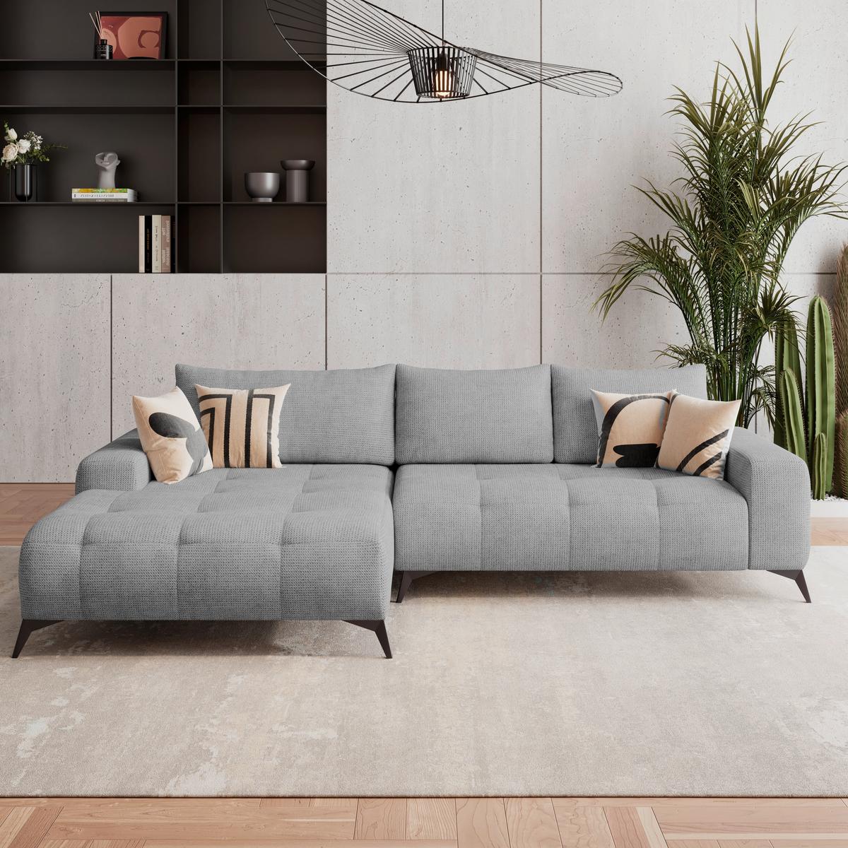 Ecksofa Mauro Grau, mit Schlaffunktion - Schwarz/Grau, Trend, Textil (175/290cm) - Luca Bessoni