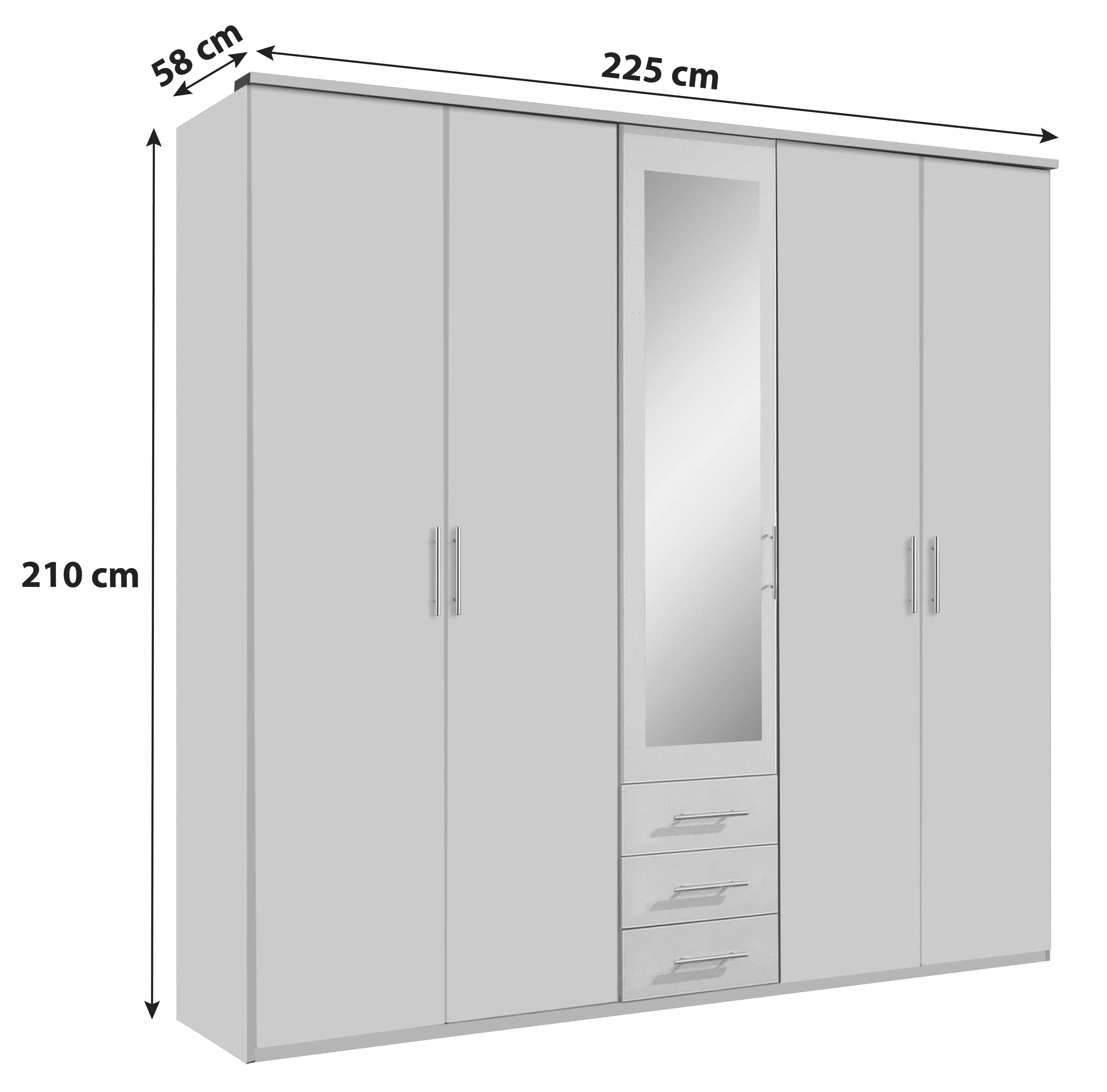 Drehtürenschrank mit Spiegel + Laden 225cm Ben, Weiß - Weiß, KONVENTIONELL, Glas/Holzwerkstoff (225/210/58cm) - MID.YOU