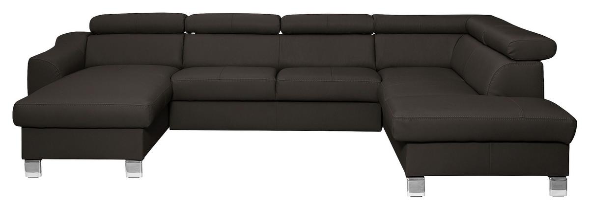 Wohnlandschaft Aspen Dbraun U-Form: 175 Cm - Chromfarben/Dunkelbraun, Design, Leder/Textil (175/315/208cm) - Livetastic