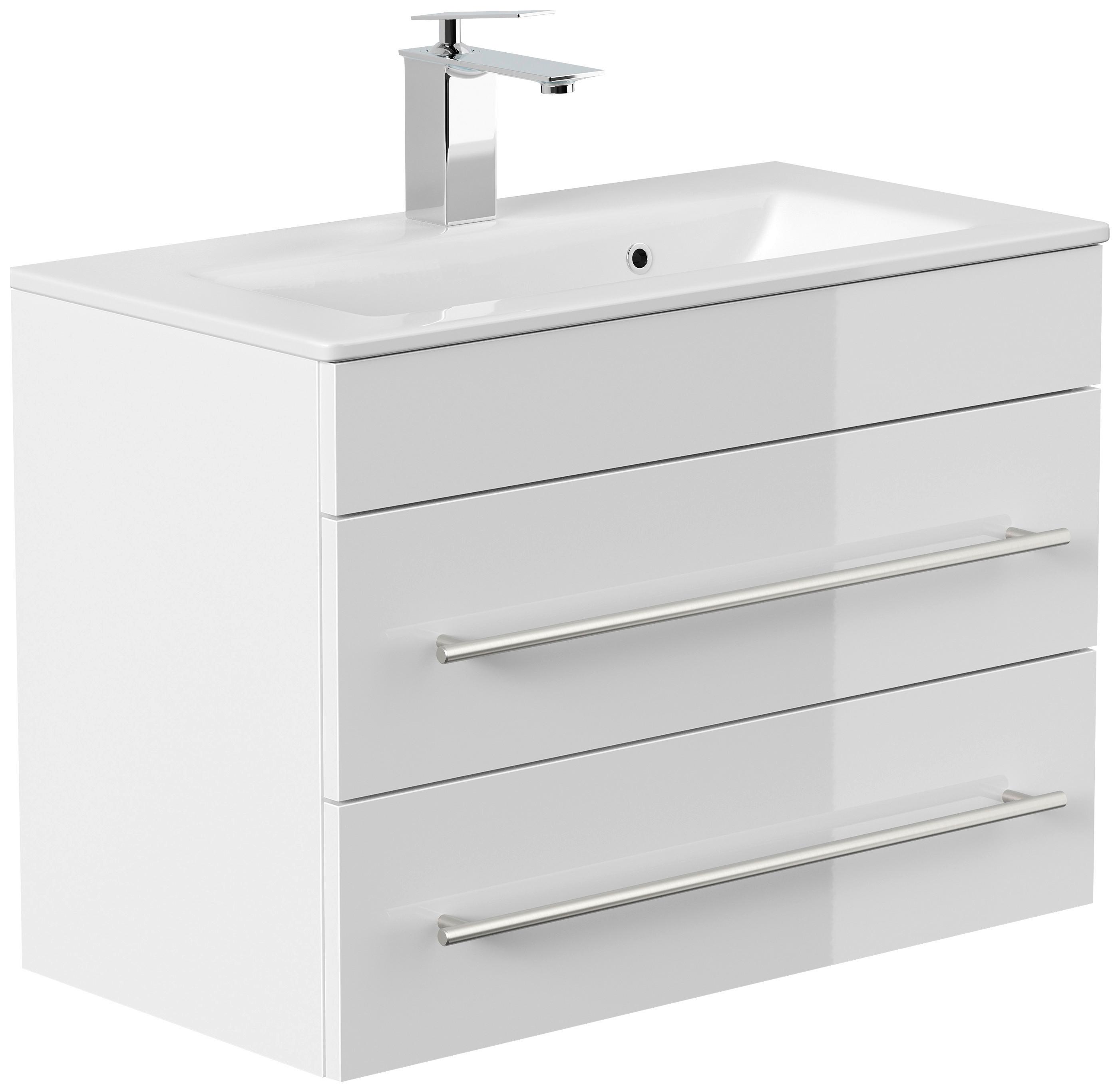 Waschtischkombi Portus Weiß Hg B: 70,4 cm - Weiß Hochglanz/Weiß, MODERN, Keramik/Holzwerkstoff (70,4cm) - MID.YOU