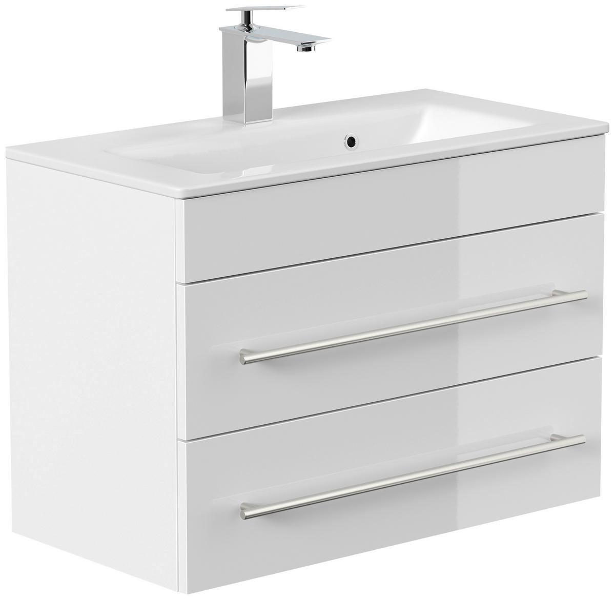 Waschtischkombi Portus Weiß Hg B: 70,4 cm - Weiß Hochglanz/Weiß, MODERN, Keramik/Holzwerkstoff (70,4cm) - MID.YOU