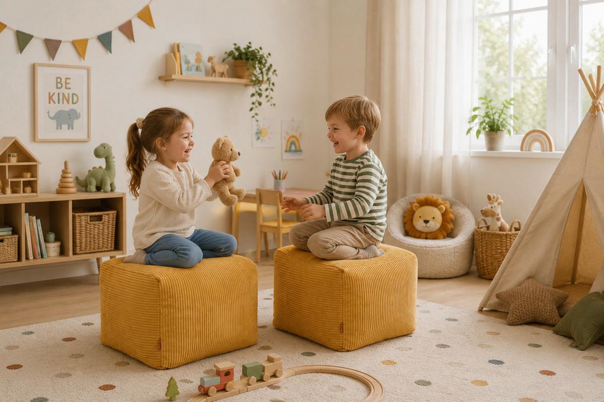 Sitzsack Cubi Cord gelb, Indoor, B: 60cm - Gelb, Basics, Textil (60/40/50cm)