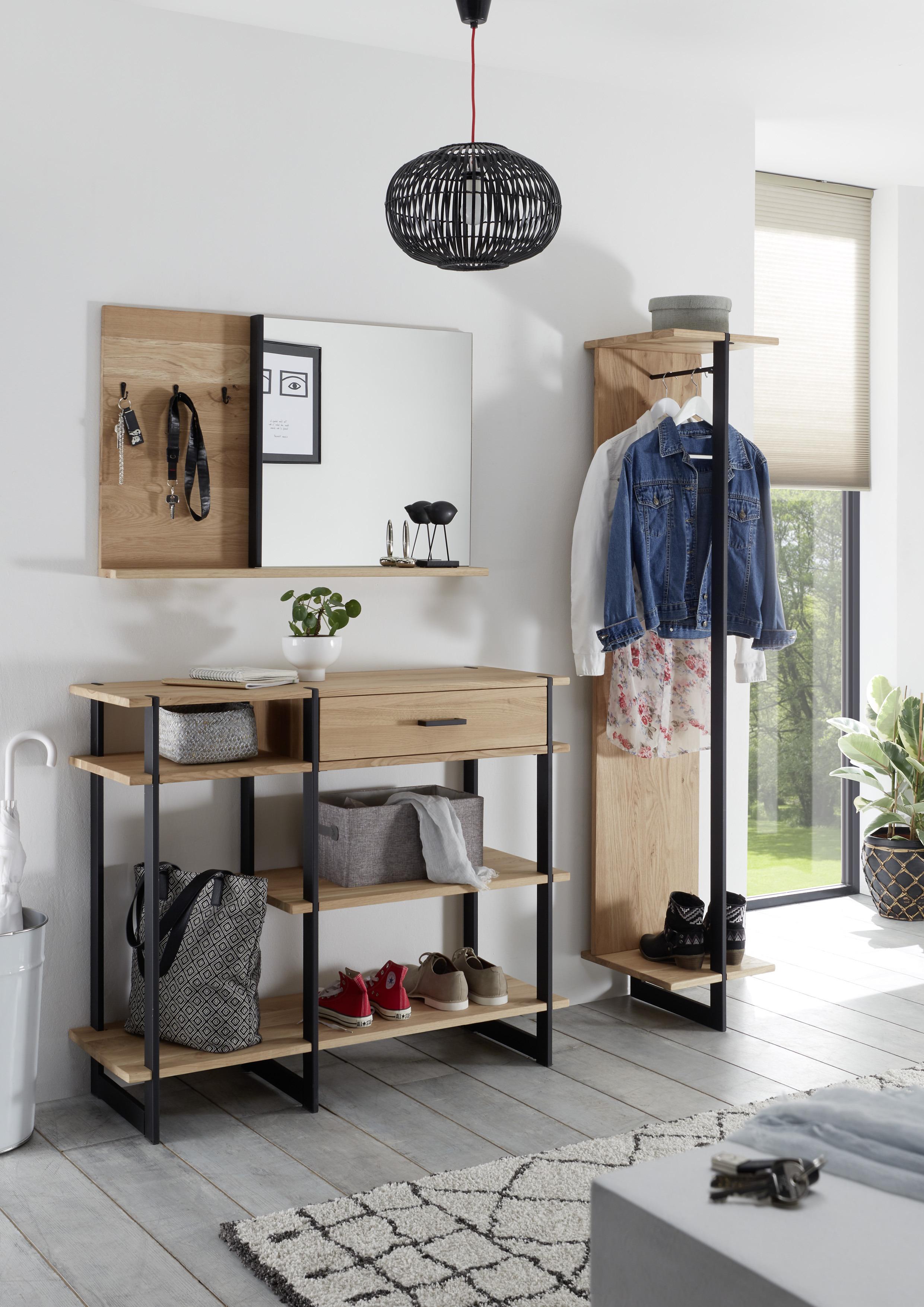 Garderobenpaneel Eiche Ablage + Kleiderstange B: 35cm - Eichefarben/Schwarz, Natur, Holz/Metall (35/180/40cm) - Livetastic