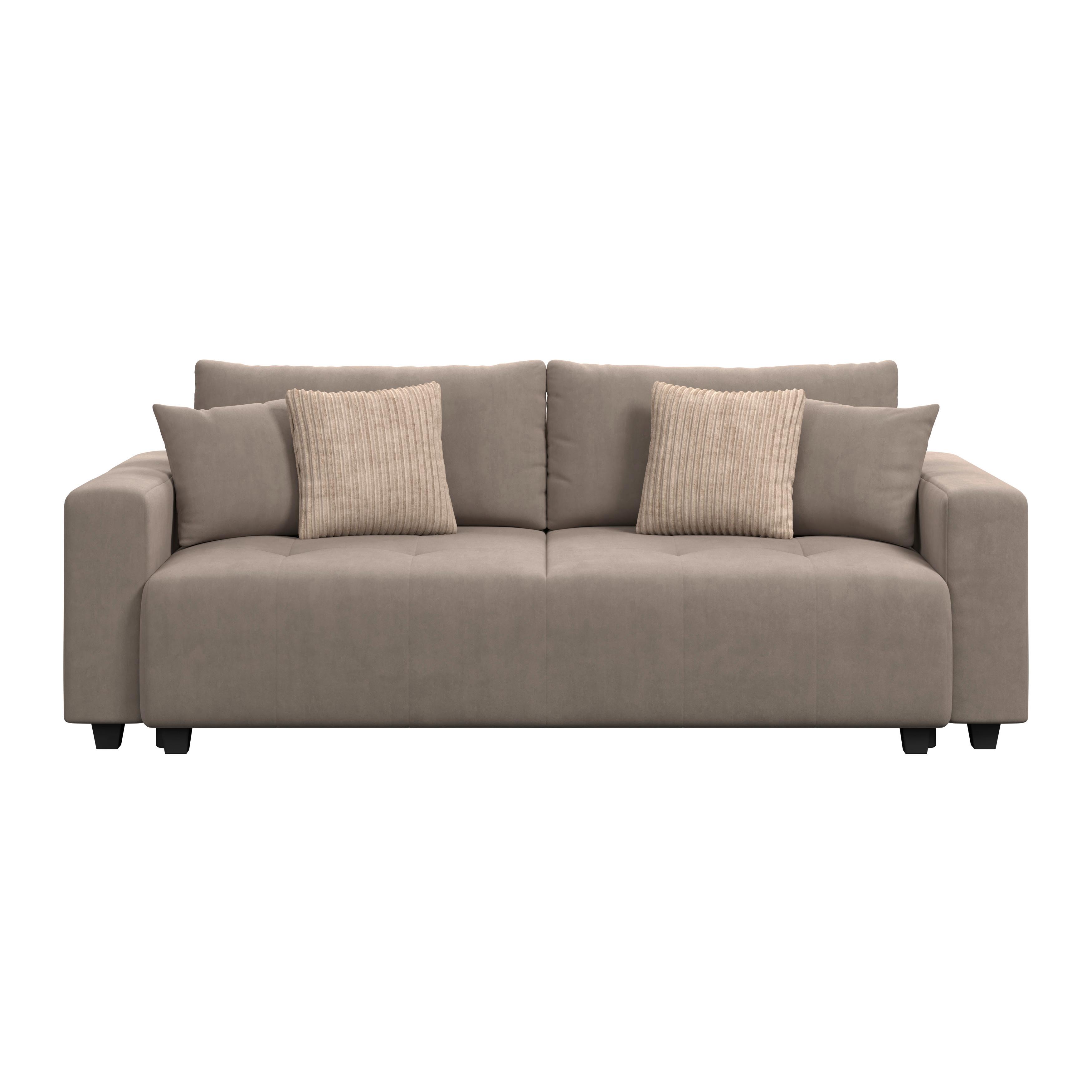 Ecksofa mit Bettfunktion Lily Velours taupe, 240x119cm - Taupe/Schwarz, Trend, Holz/Holzwerkstoff (240/119cm) - Luca Bessoni