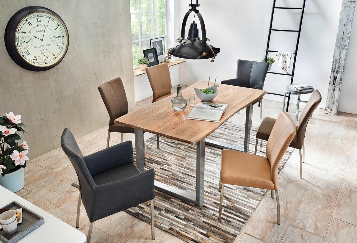 Esstisch Naturfarben /Silberfarben L: 220cm - Silberfarben/Naturfarben, MODERN, Holz/Metall (220/100/78cm) - MID.YOU