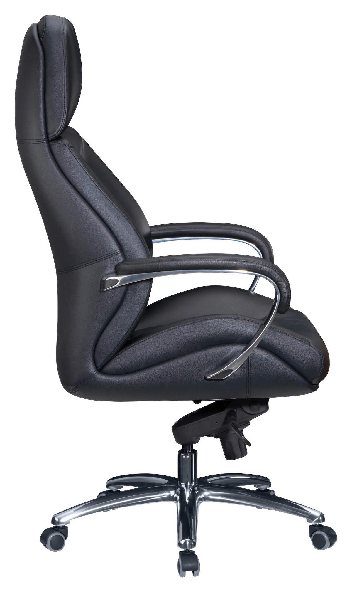 Chefsessel Amstyle Mit Armstützen Schwarz Bis 120 Kg - Alufarben/Schwarz, MODERN, Leder/Kunststoff (67/140/67cm) - MID.YOU