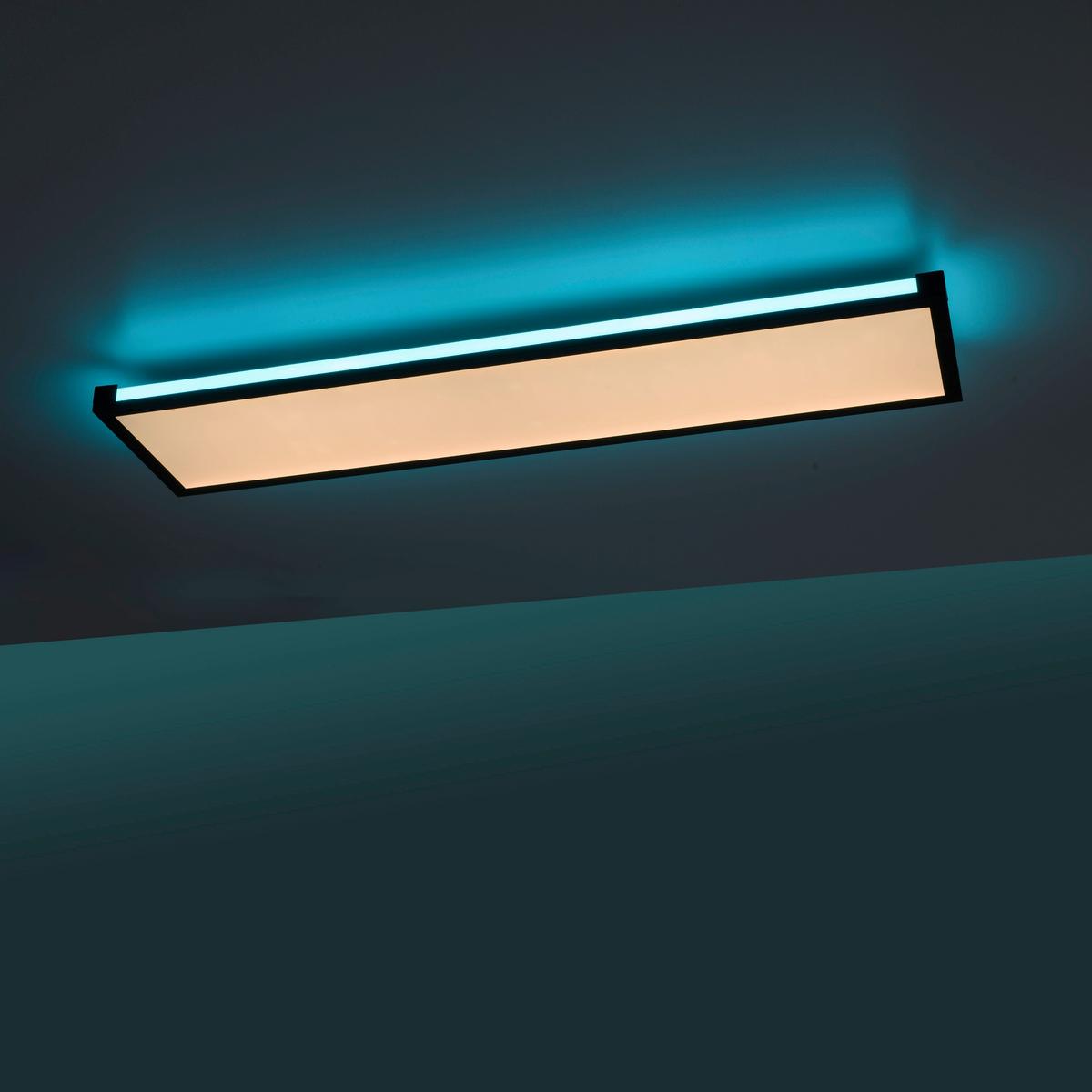 Deckenleuchte Mario L: 100 cm Rechteckig 2-Flammig dimmbar - Schwarz, Design, Kunststoff/Metall (100/25/7,1cm)
