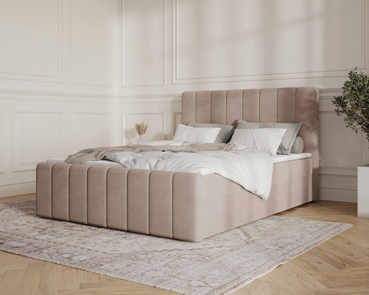 BOXBETT Lila Cappuccino 160x200cm - Schwarz/Cappuccino, MODERN, Holz/Kunststoff (160/200cm) - MID.YOU