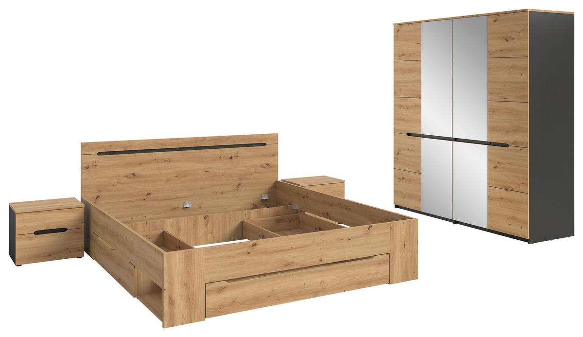 Schlafzimmer Canu Grau /Eiche Artisan Dekor 4--Teilig - Eiche Artisan/Grau, MODERN, Holzwerkstoff - MID.YOU