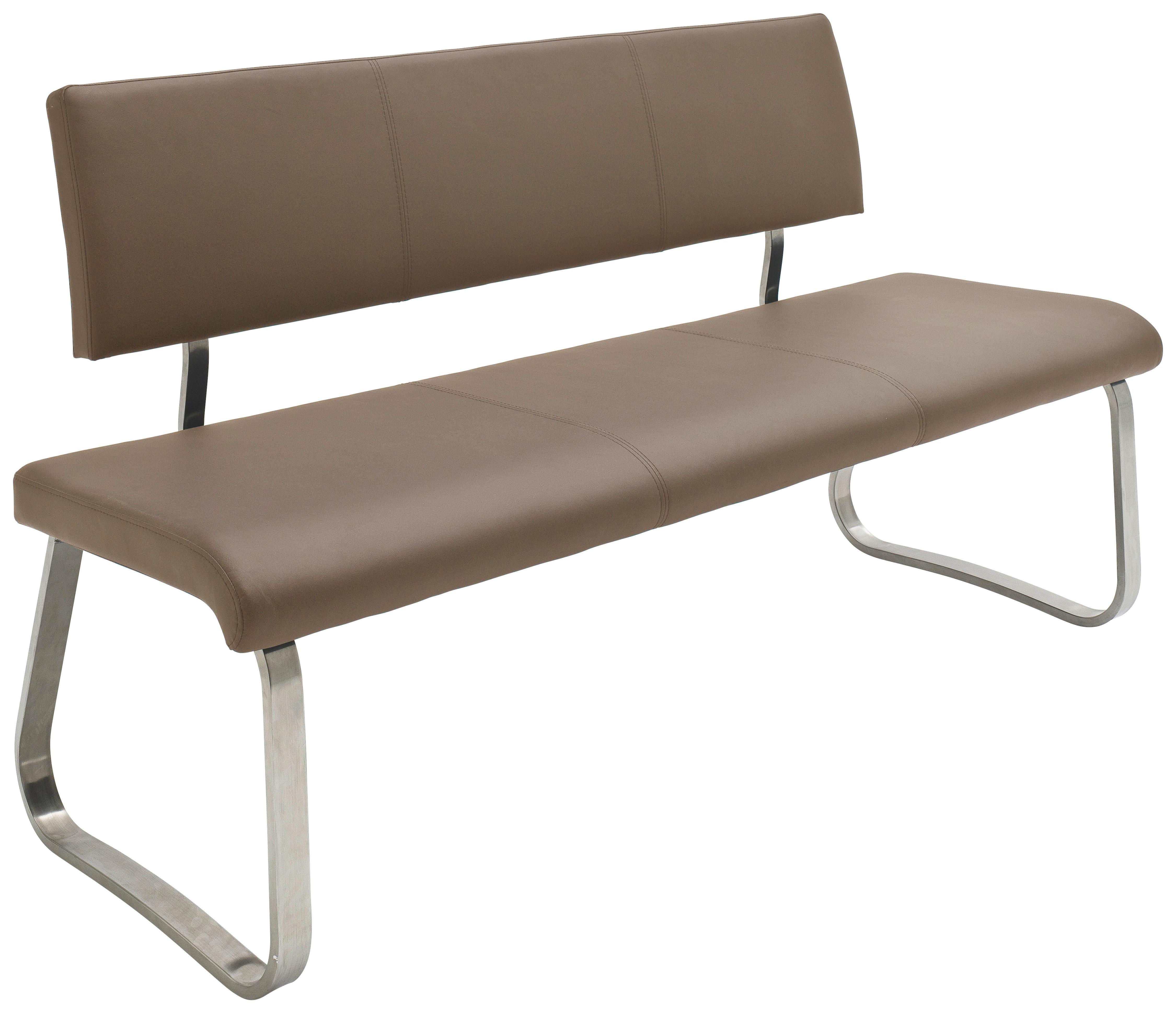 Sitzbank mit Lehne Cappuccino Arco 175x86x59 cm - Edelstahlfarben/Cappuccino, Design, Leder/Metall (175/86/59cm) - Livetastic
