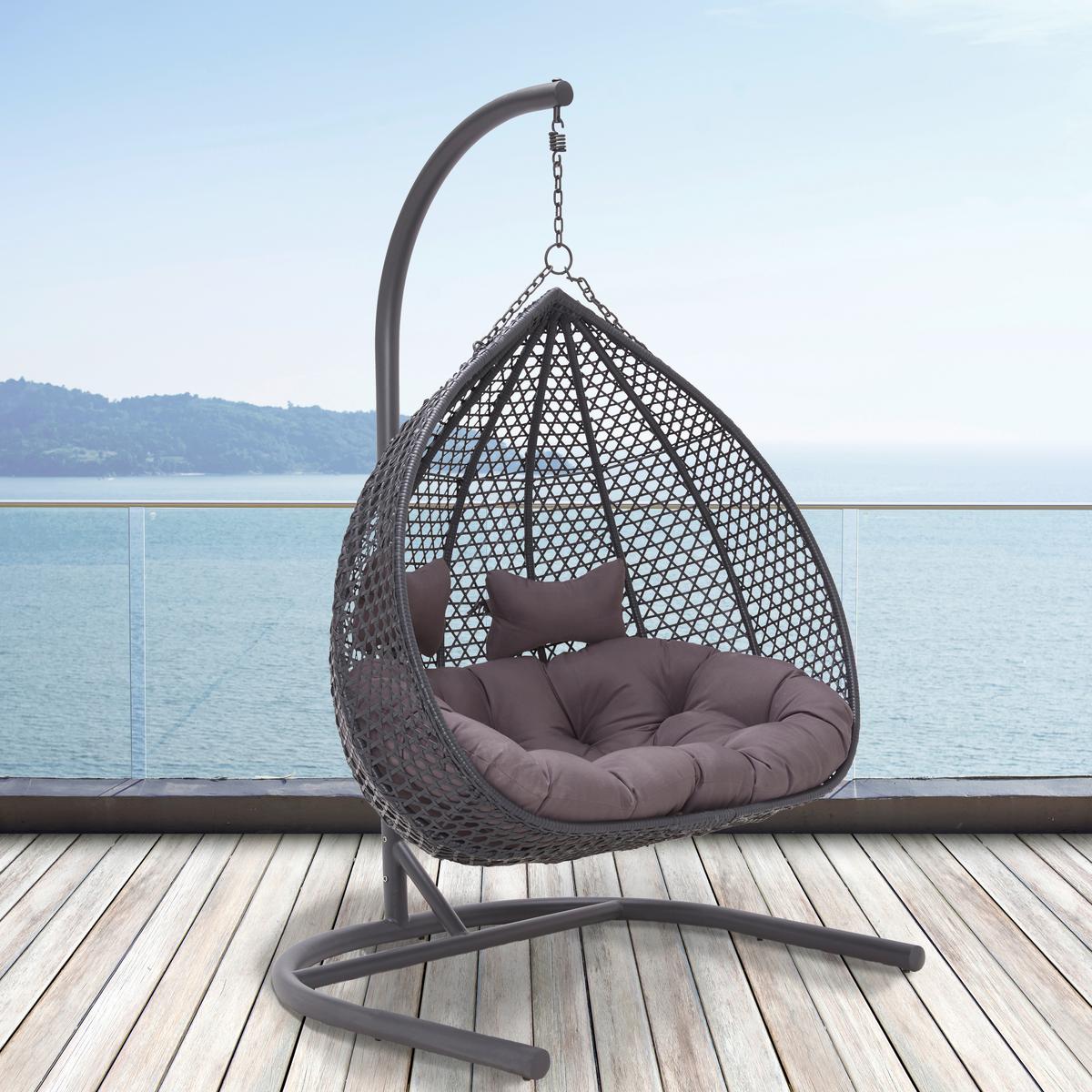 XXL Závěsné křeslo Bari včetně polštářů - šedá/tmavě šedá, Moderní, kov/textil (130/201/116cm) - Bessagi Garden
