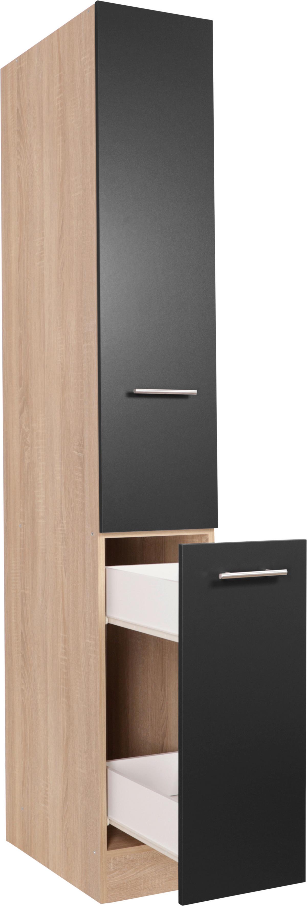 Apothekerschrank Merle Schwarz, Eiche Dekor B: 30cm - Eichefarben/Schwarz, Basics, Holzwerkstoff (30/200/60cm) - Respekta