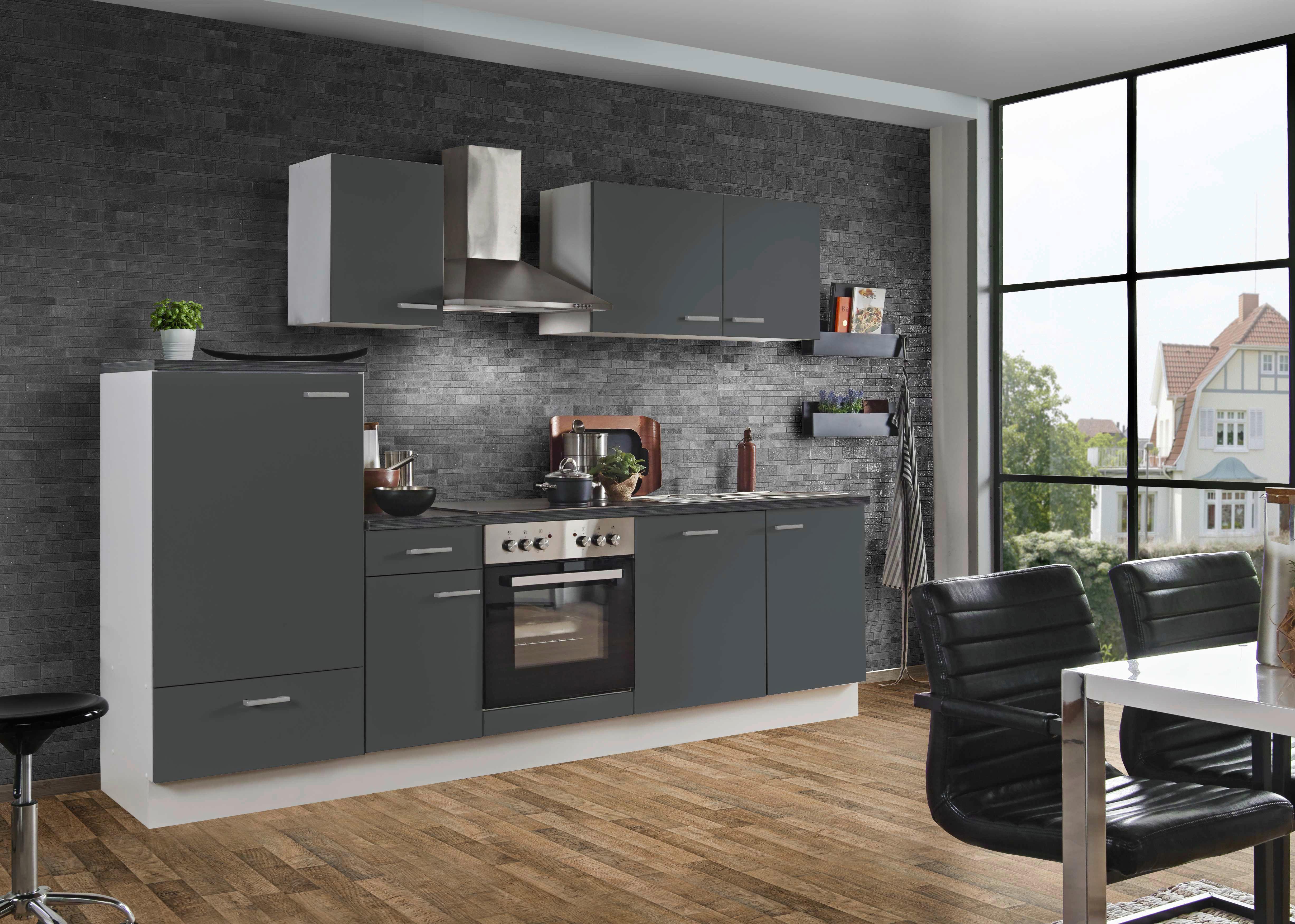 Küchenblock White-Classic - Graphitfarben/Weiß, KONVENTIONELL, Holzwerkstoff (280cm) - Menke