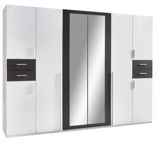 Drehtürenschrank Mit Spiegel + Laden B: 270 cm Vegas, Weiß - Graphitfarben/Weiß, Basics, Holzwerkstoff (270/208/58cm) - MID.YOU