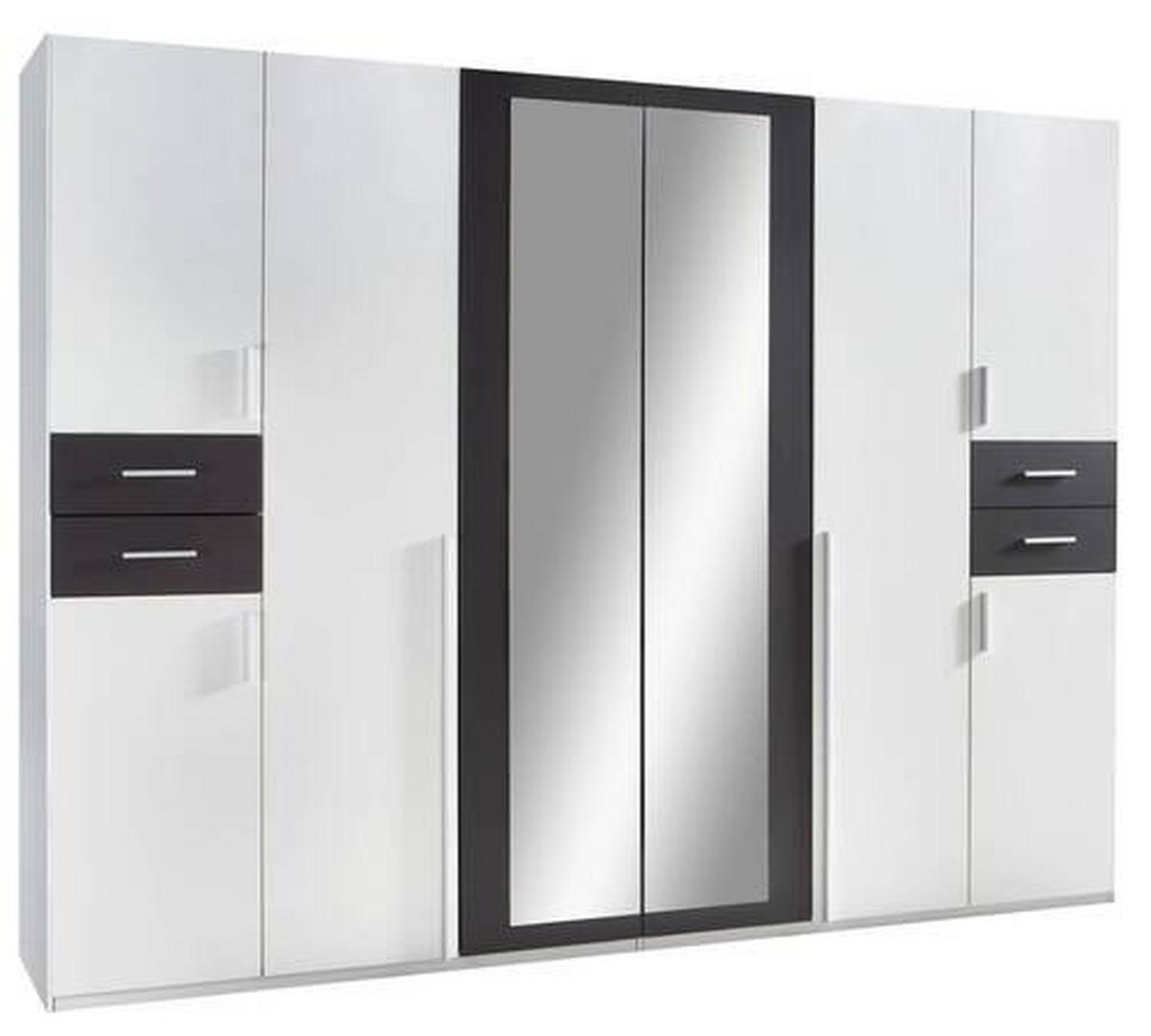 Drehtürenschrank Mit Spiegel + Laden B: 270 Cm Vegas, Weiß - Graphitfarben/Weiß, Basics, Holzwerkstoff (270/208/58cm) - MID.YOU