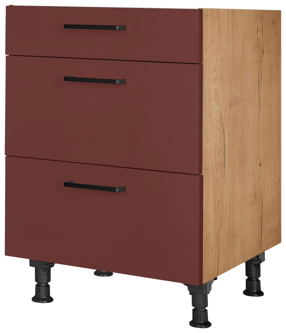 Schubkastenunterschrank Easytouch - Eichefarben/Rot, MODERN, Holzwerkstoff (60/87/56cm) - Nobilia