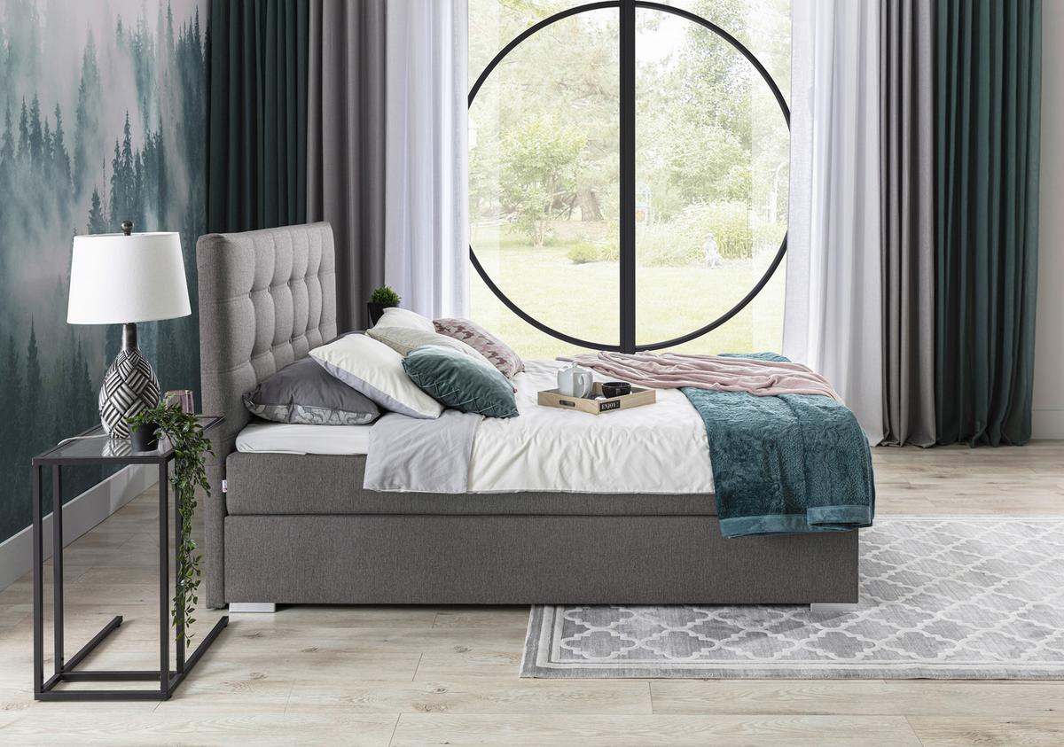 Boxspringbett 160x200 Inez Hellgrau - Silberfarben/Hellgrau, MODERN, Textil (160/200cm) - MID.YOU