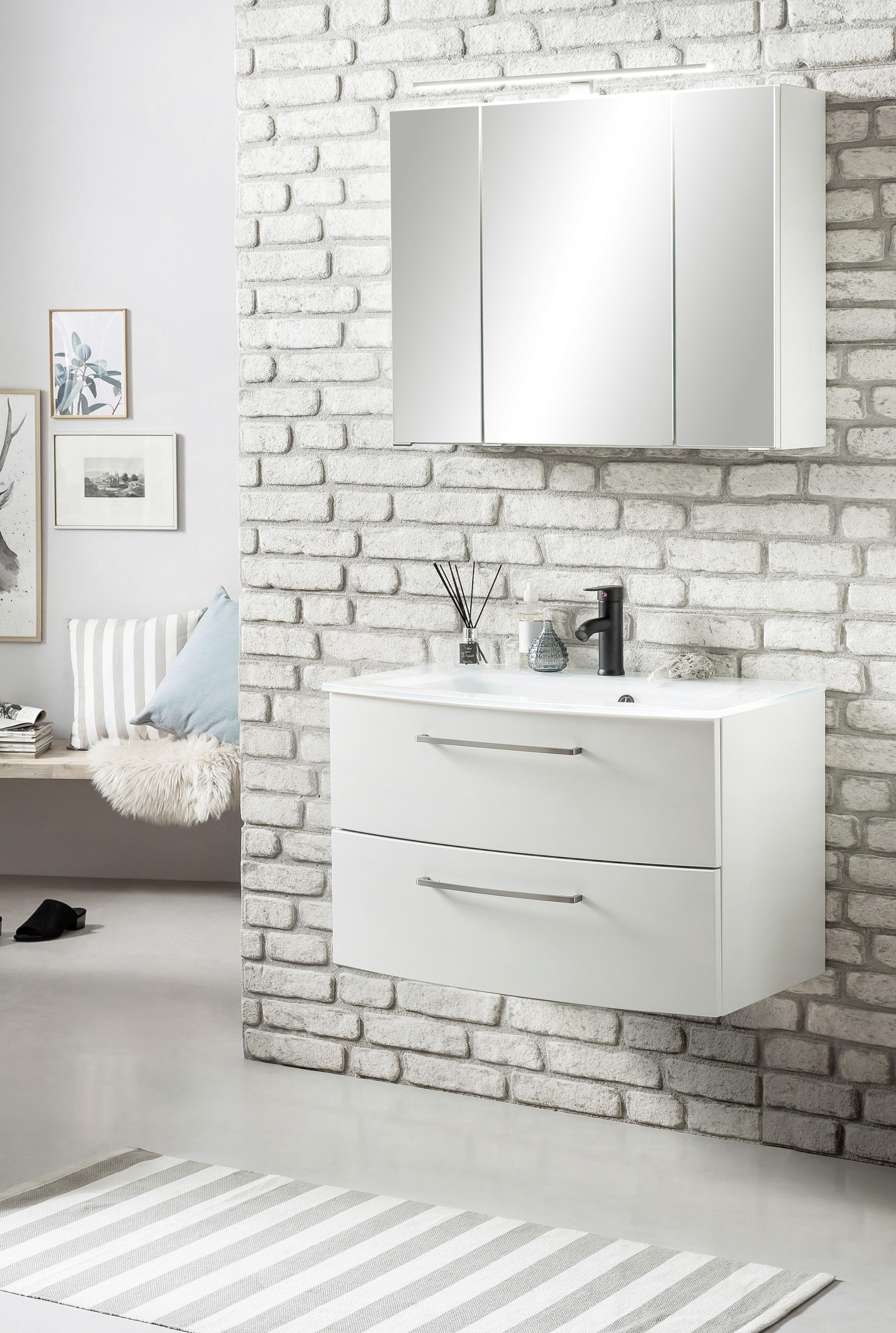 Badmöbel-Set 3-Tlg. inkl. LED Stockholm 80cm Weiß - Weiß, KONVENTIONELL, Holzwerkstoff (80cm) - Held