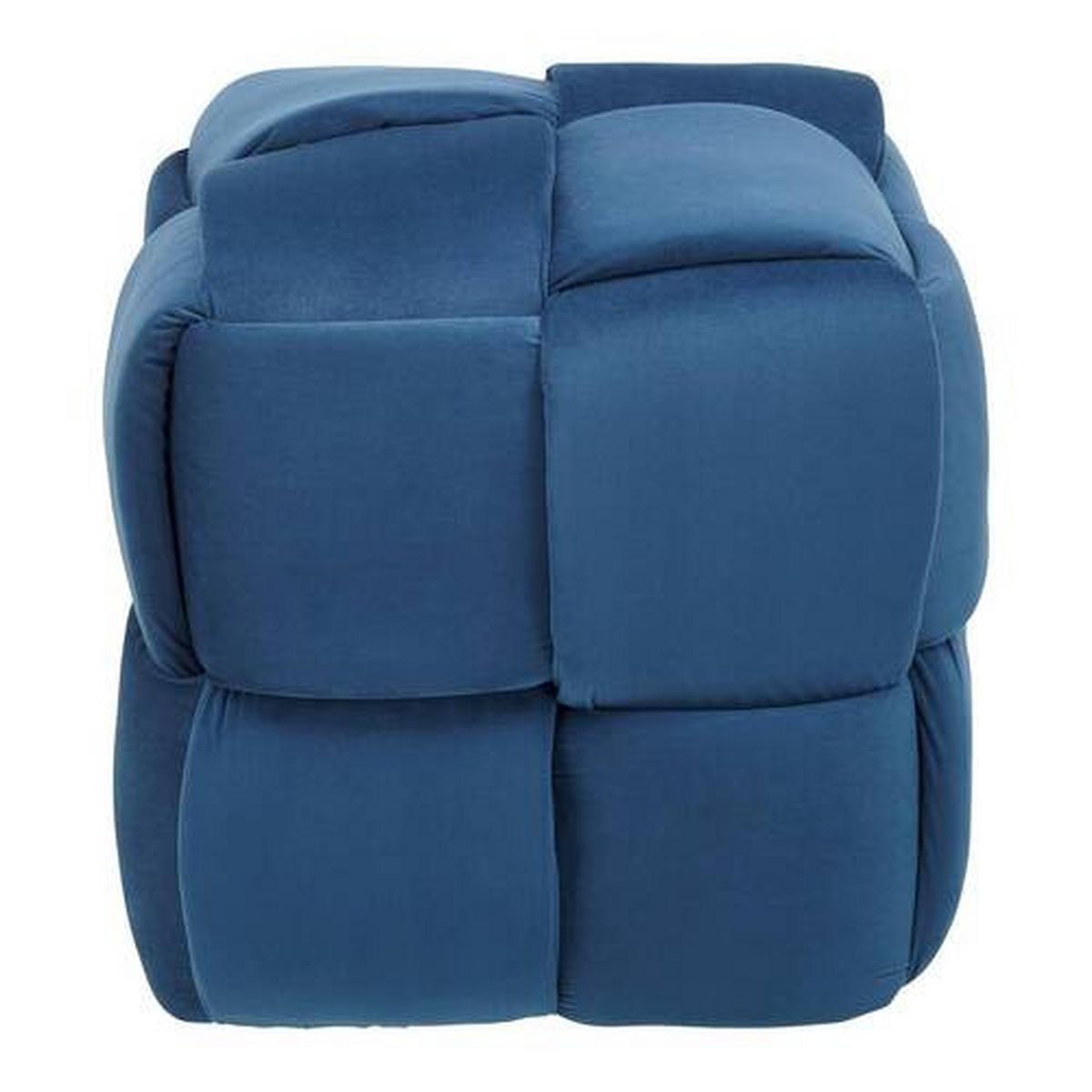 Malý designový taburet ELLA, modrý - modrá/černá, Moderní, dřevo/textil (47/47/47cm) - Bessagi Home